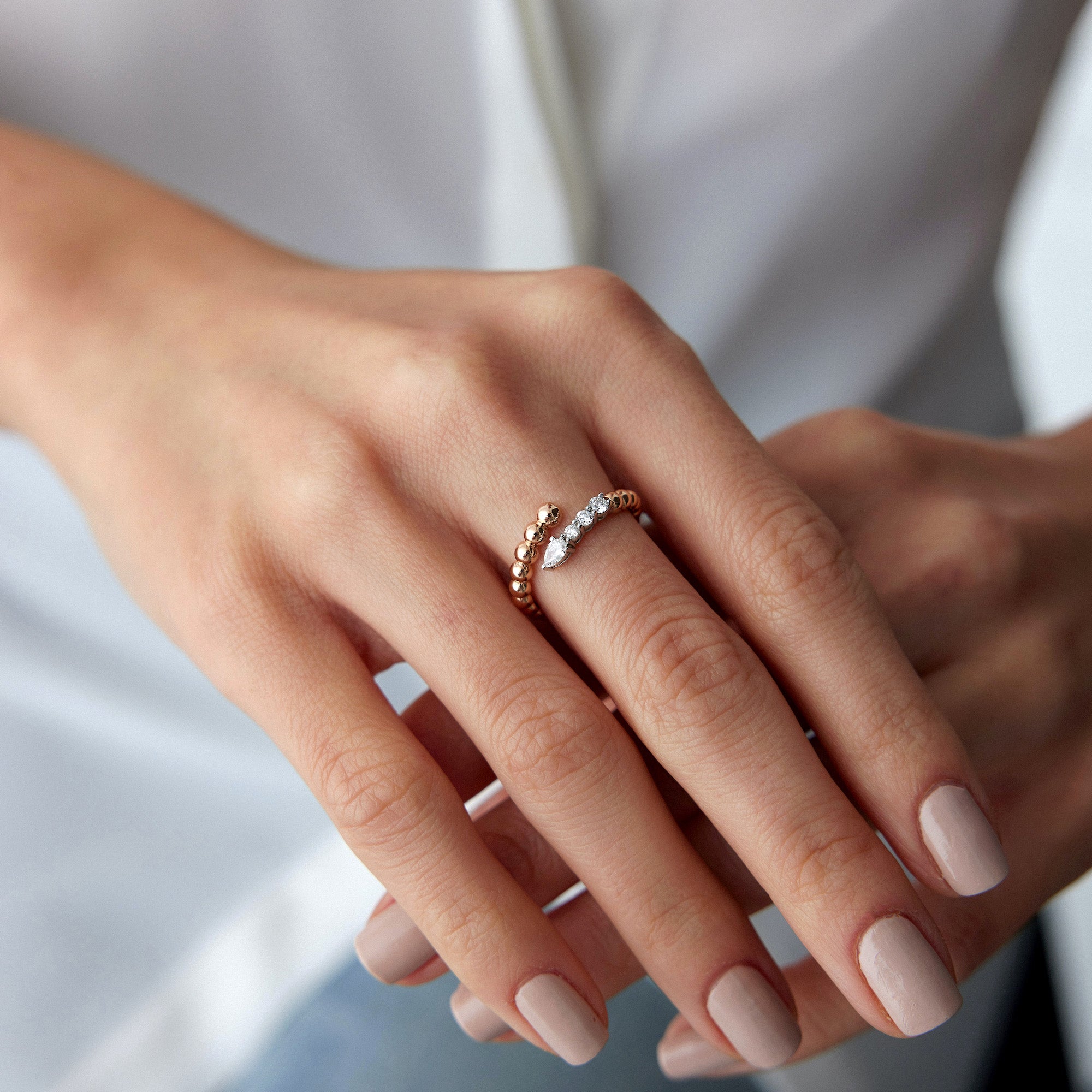 Diamond Beaded Harmony Ring in 14K Gold