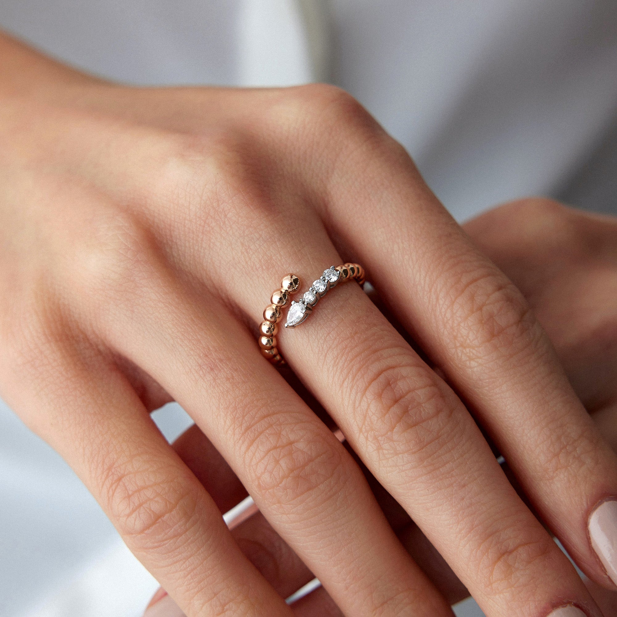 Diamond Beaded Harmony Ring in 14K Gold