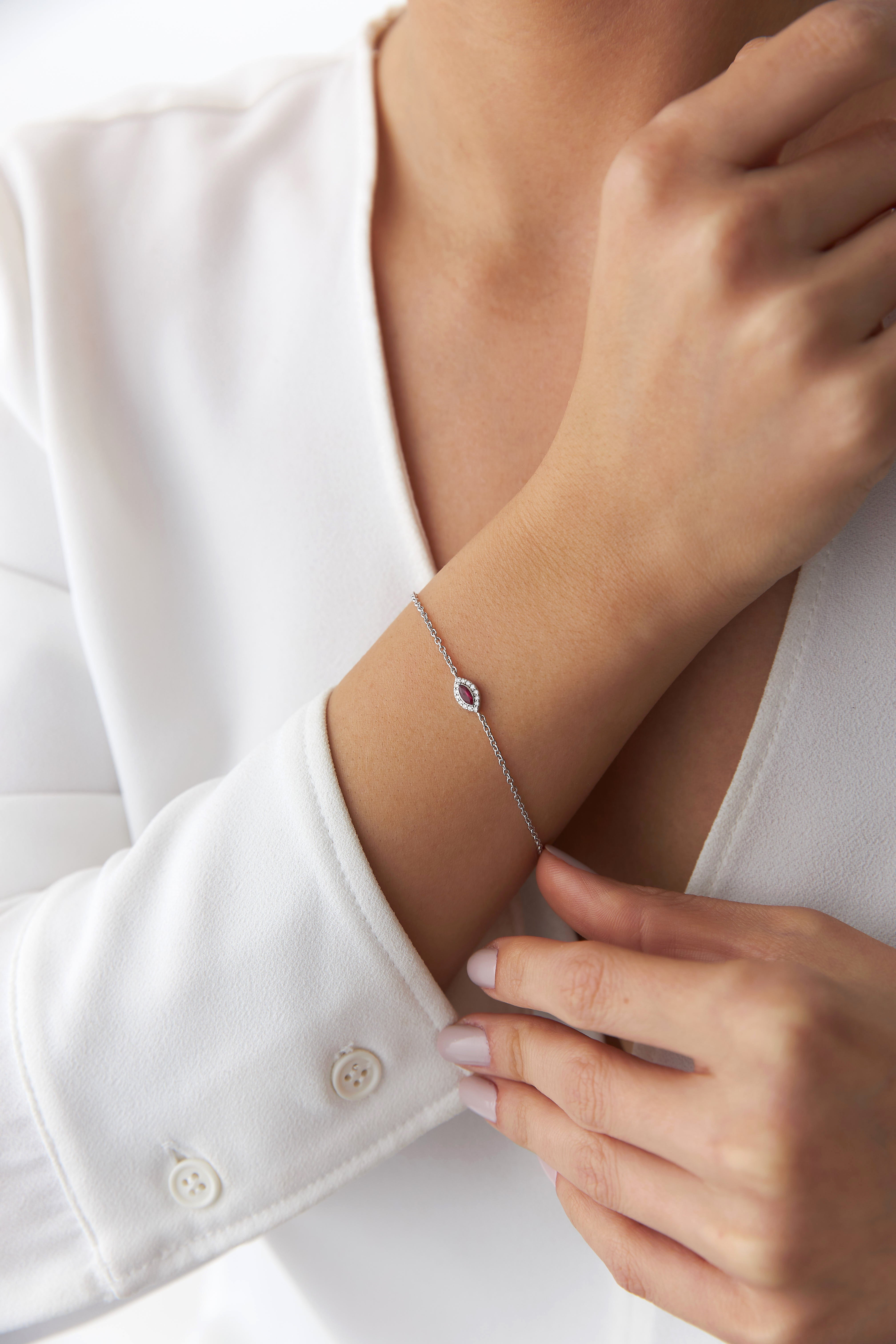 Mini Marquise Ruby and Diamond Bracelet Available in 14K and 18K Gold