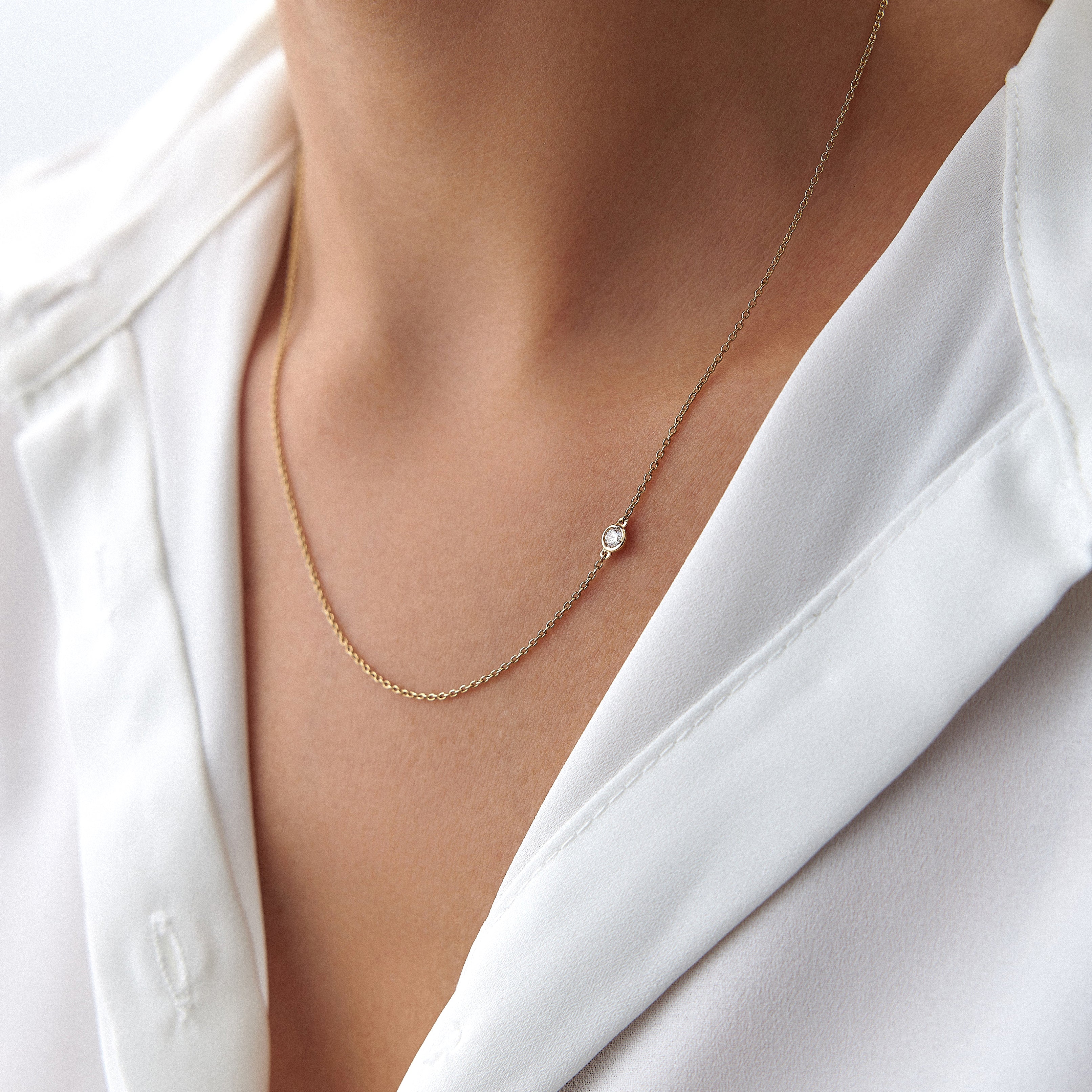Asymmetric Floating Diamond Solitaire Necklace