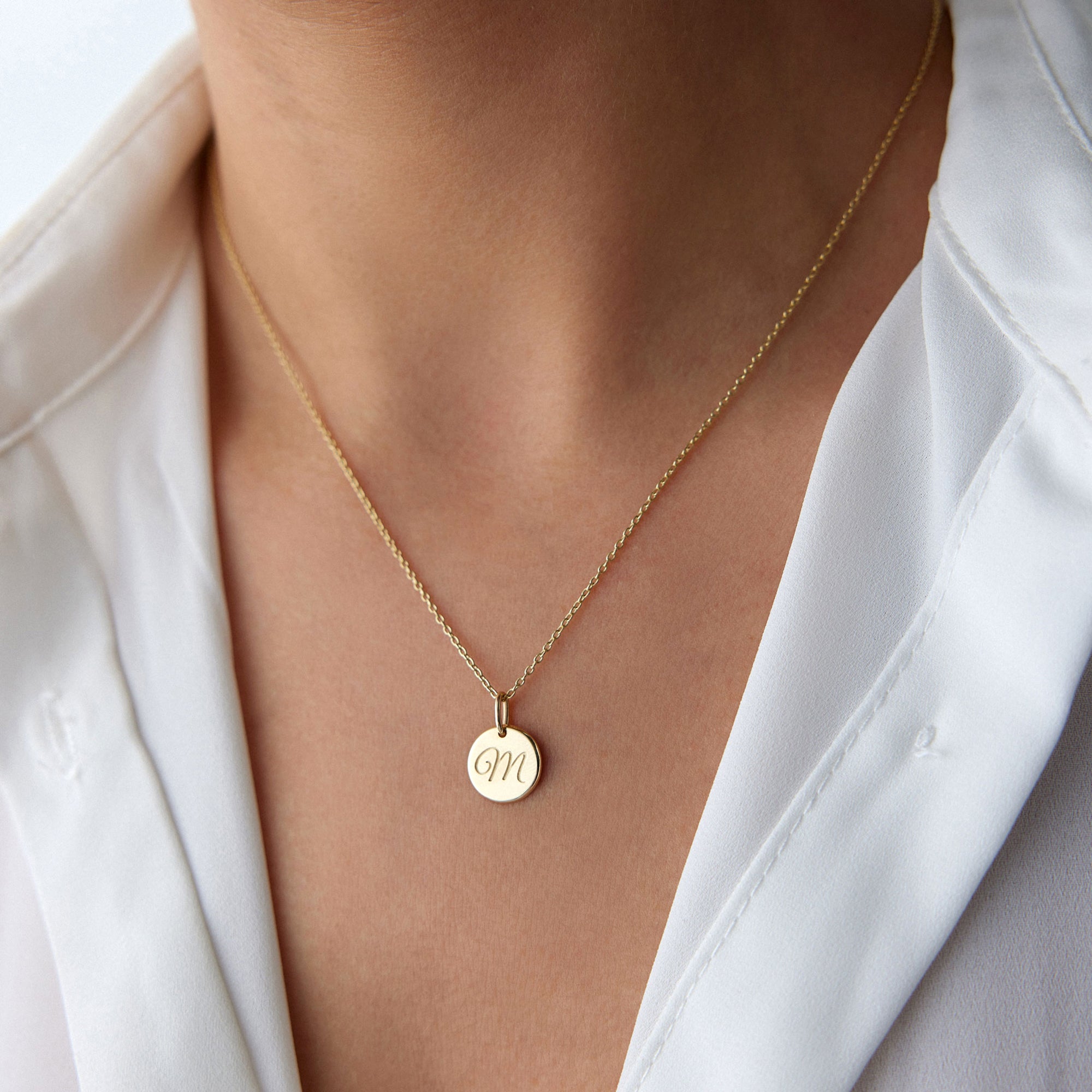 Cursive Initial Pendant Necklace in 14K Gold