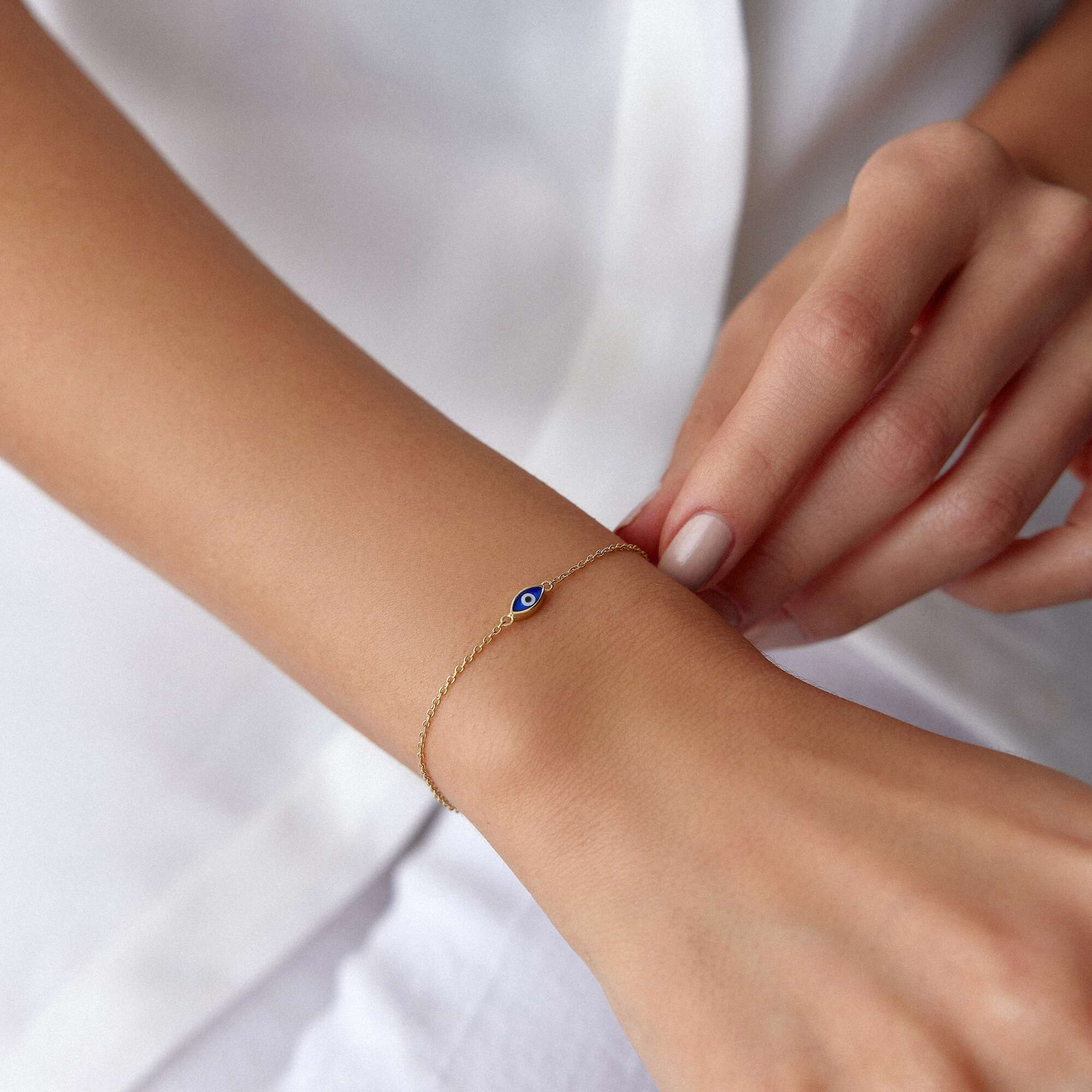 Navy Blue Evil Eye Bracelet in 14K Gold