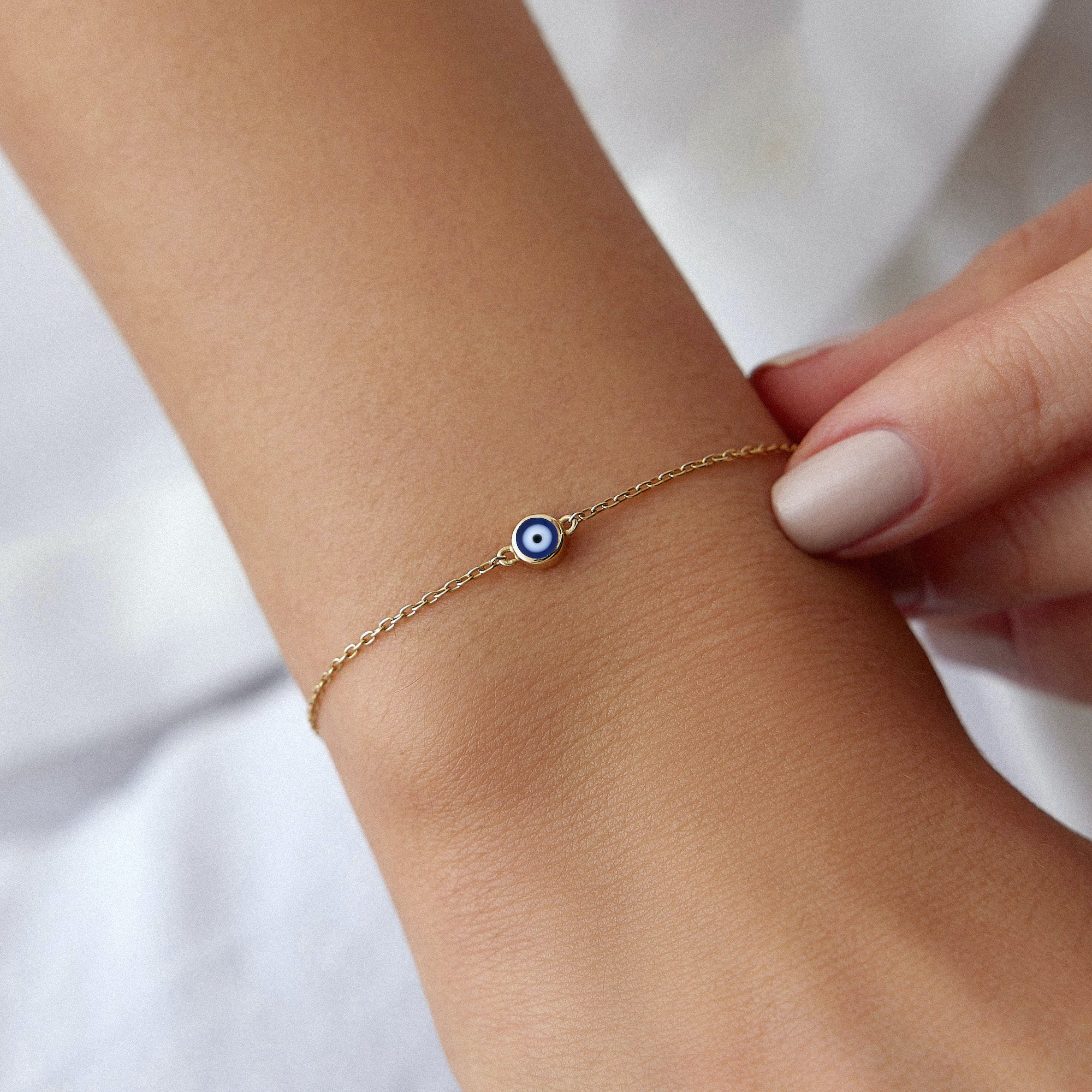 Navy Blue Evil Eye Bracelet in 14K Gold