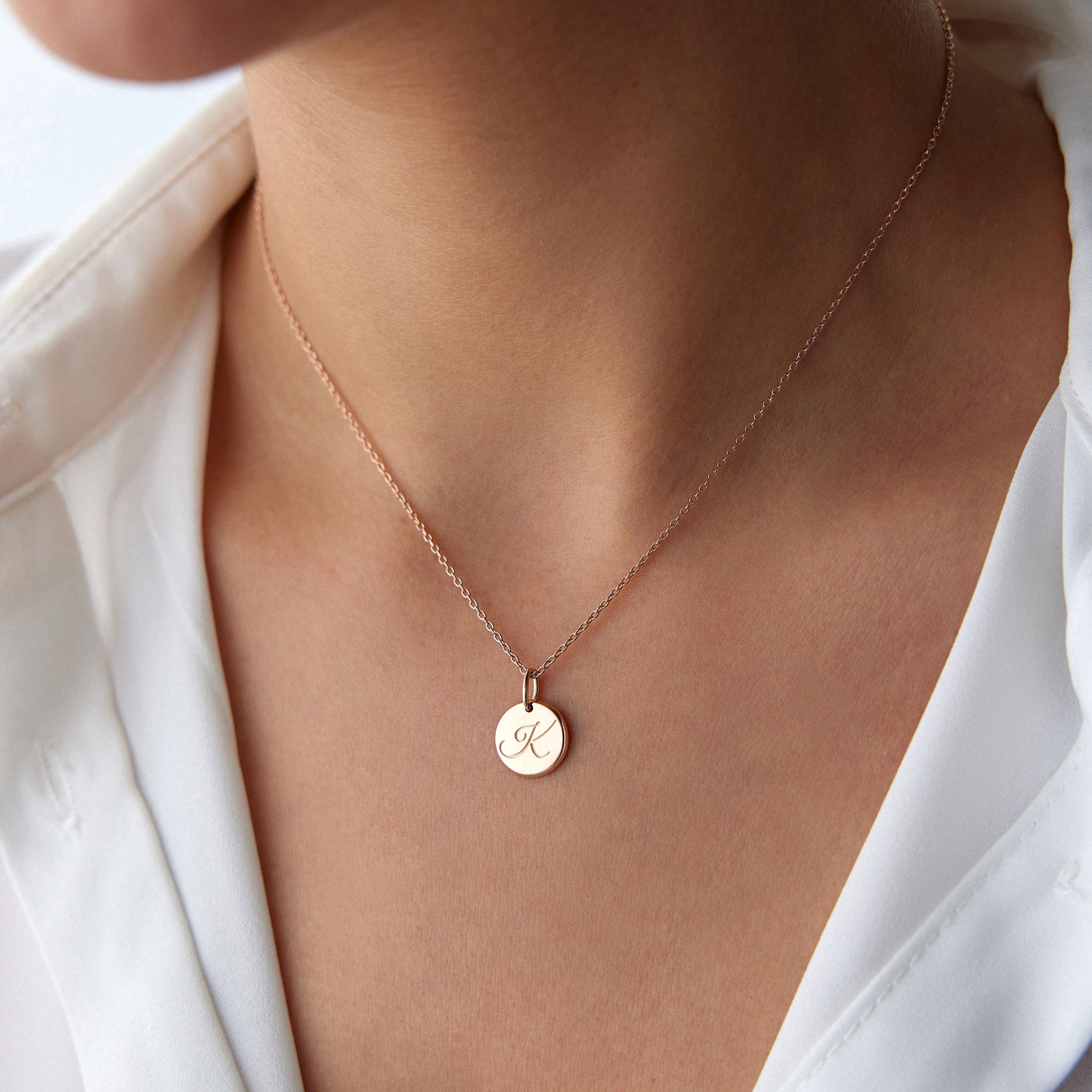 Cursive Initial Pendant Necklace in 14K Gold