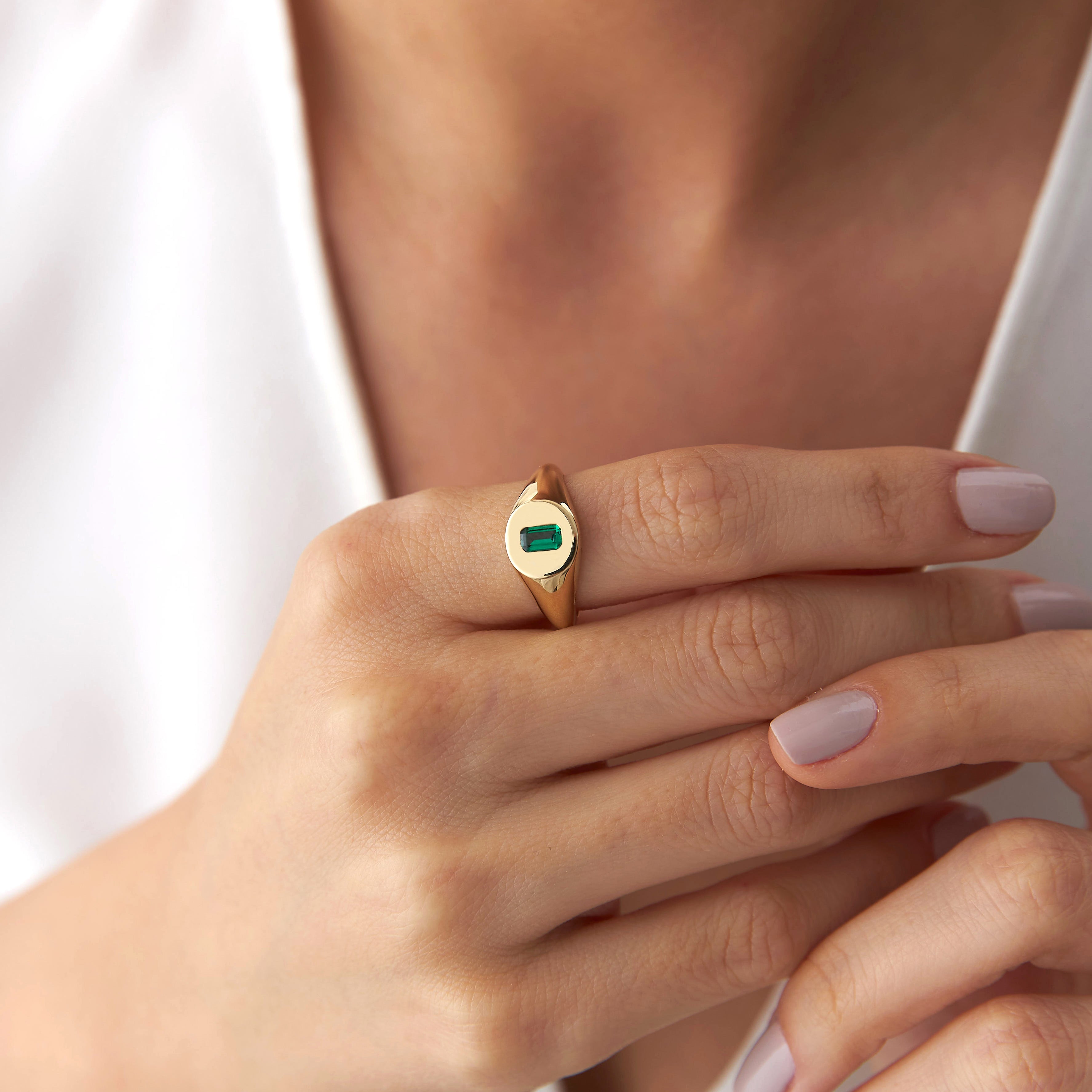 Emerald Cut Green Gemstone Ring in 14K Gold