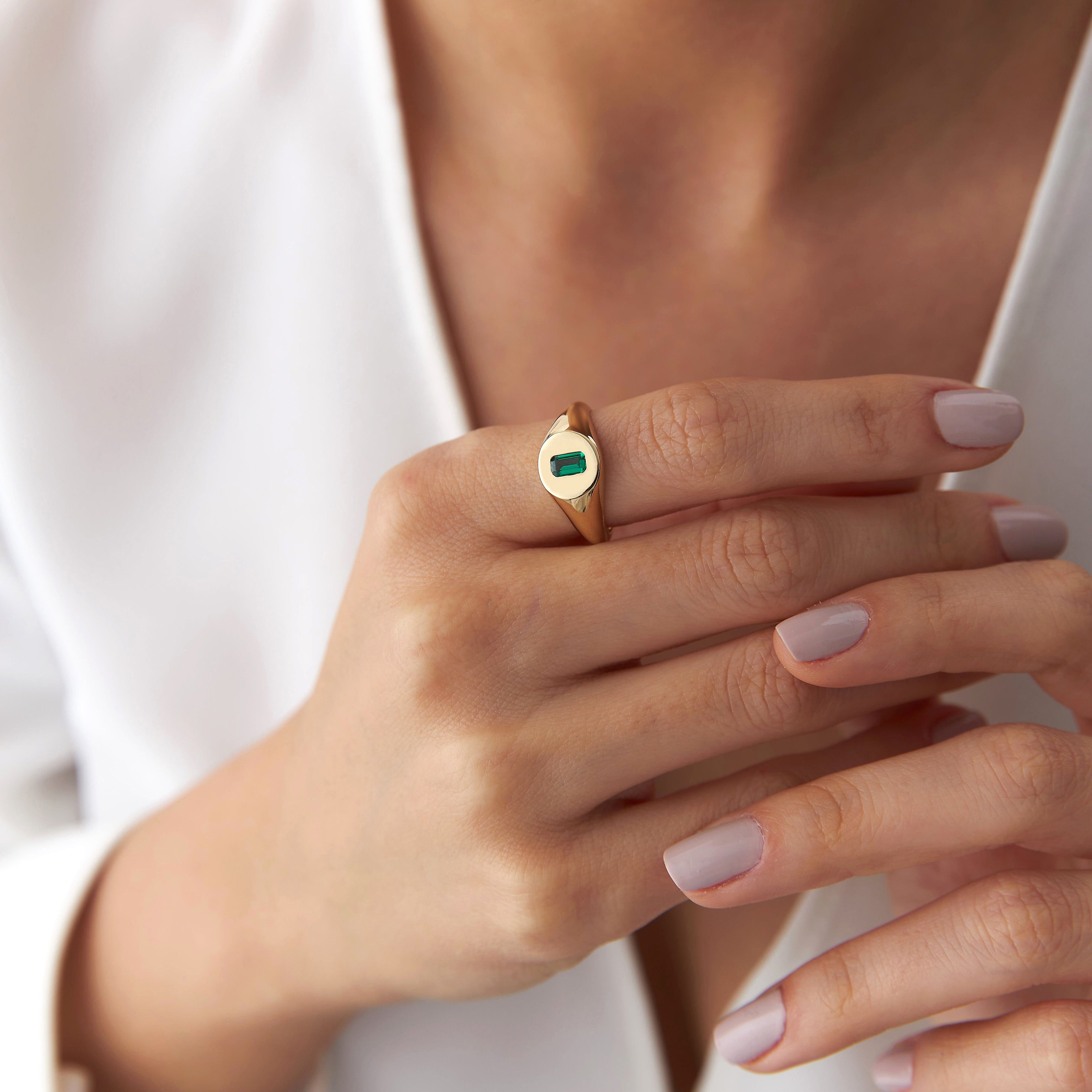 Emerald Cut Green Gemstone Ring in 14K Gold