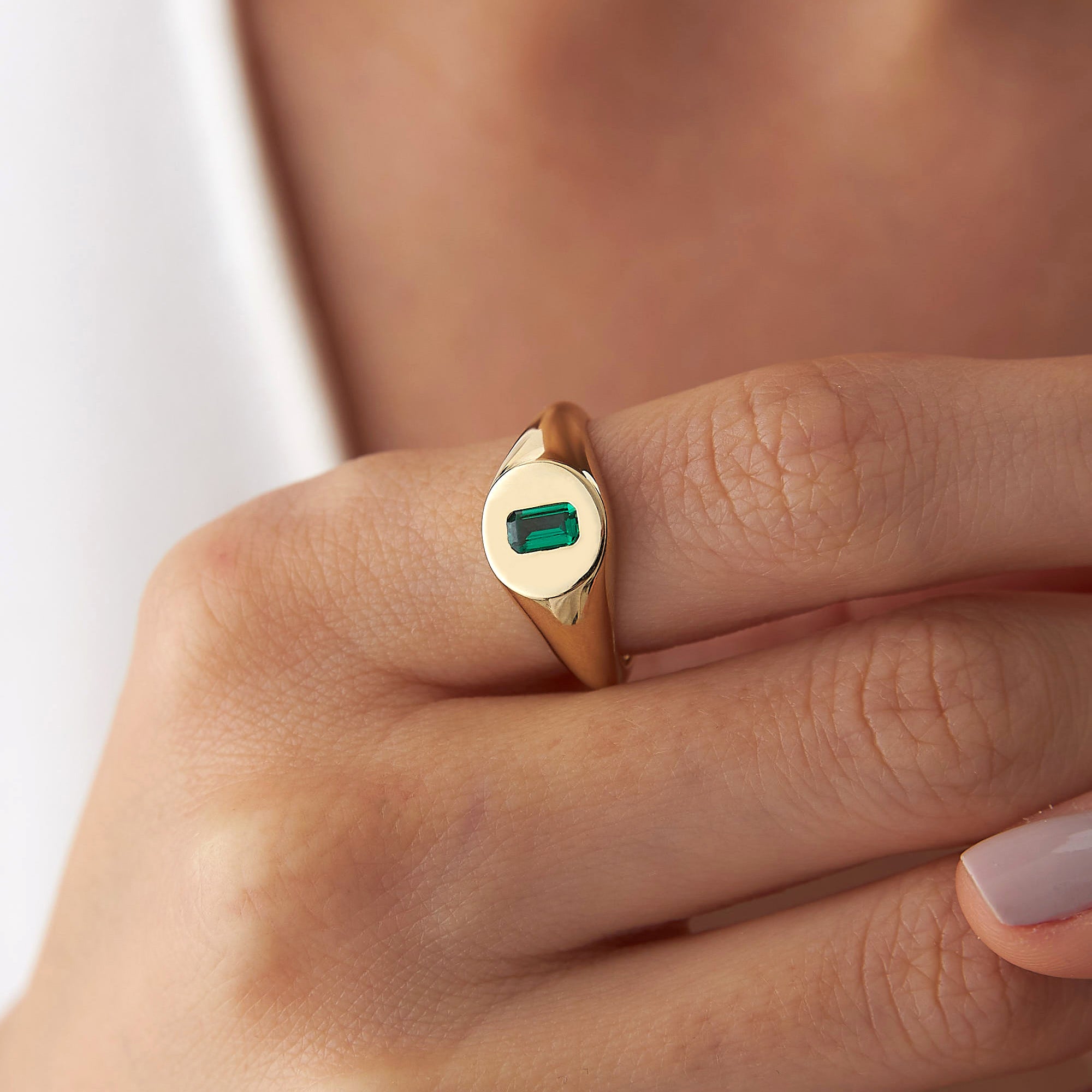 Emerald Cut Green Gemstone Ring in 14K Gold