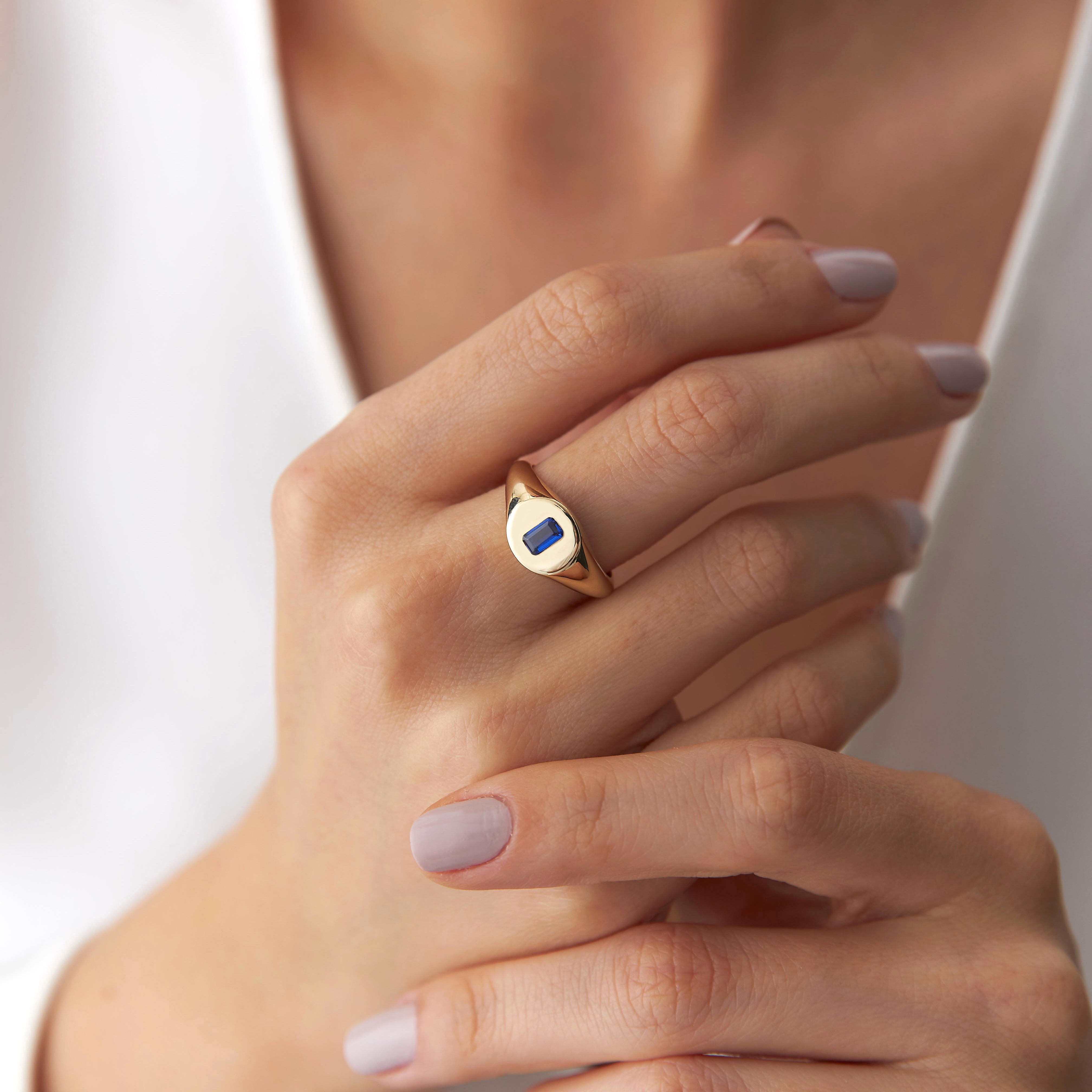 Emerald Cut Blue Gemstone Ring in 14K Gold