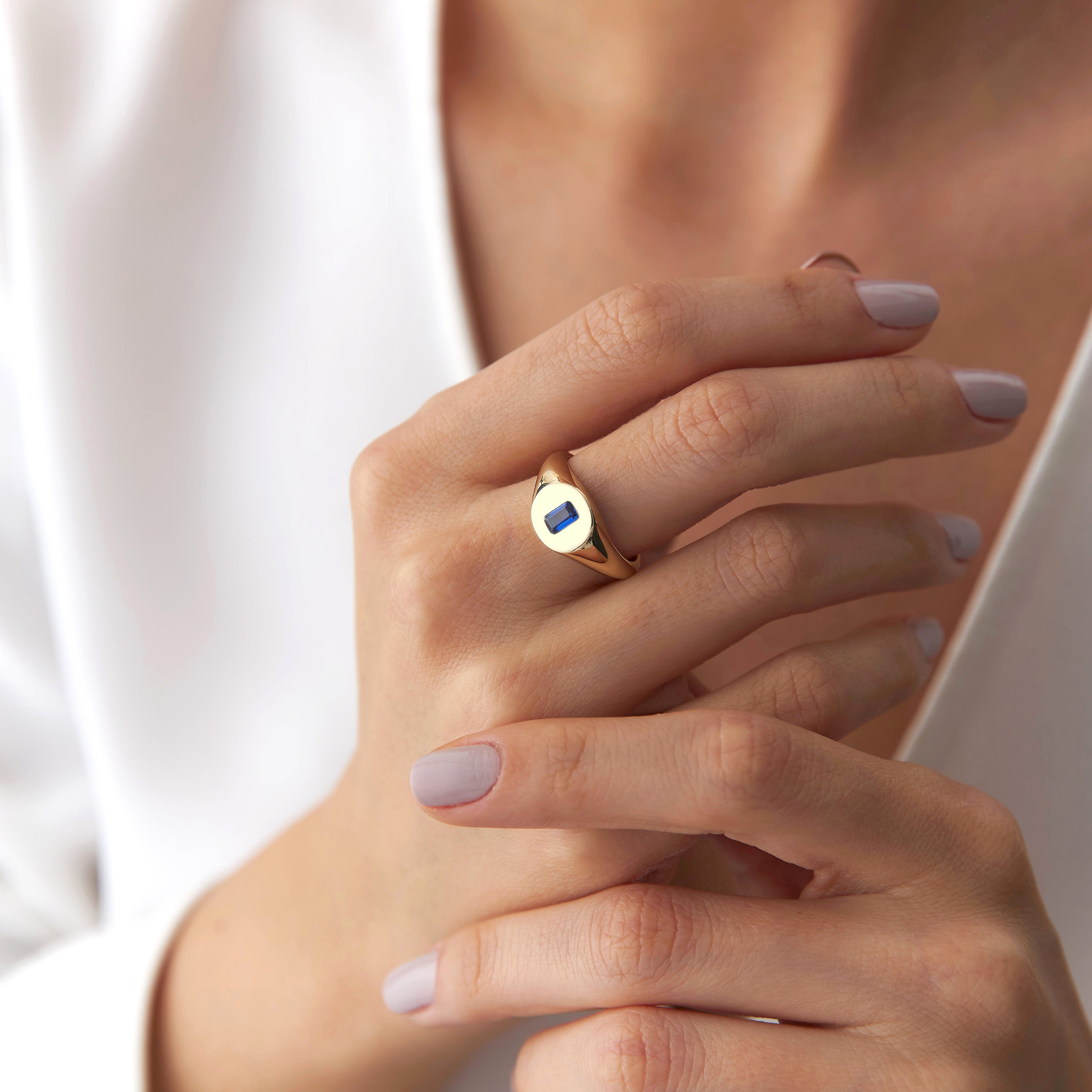 Emerald Cut Blue Gemstone Ring in 14K Gold