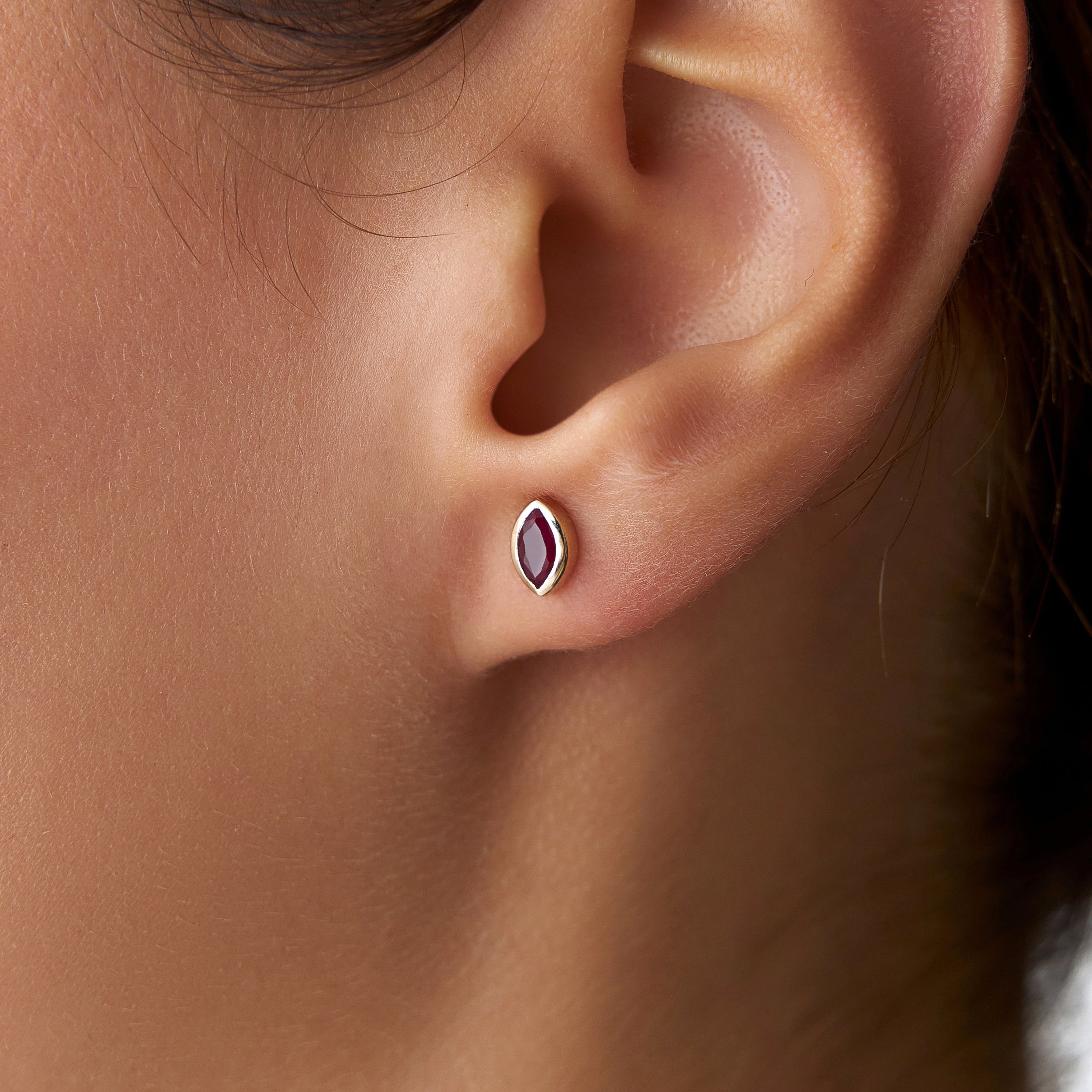 Marquise Ruby Stud Earrings Available in 14K and 18K Gold