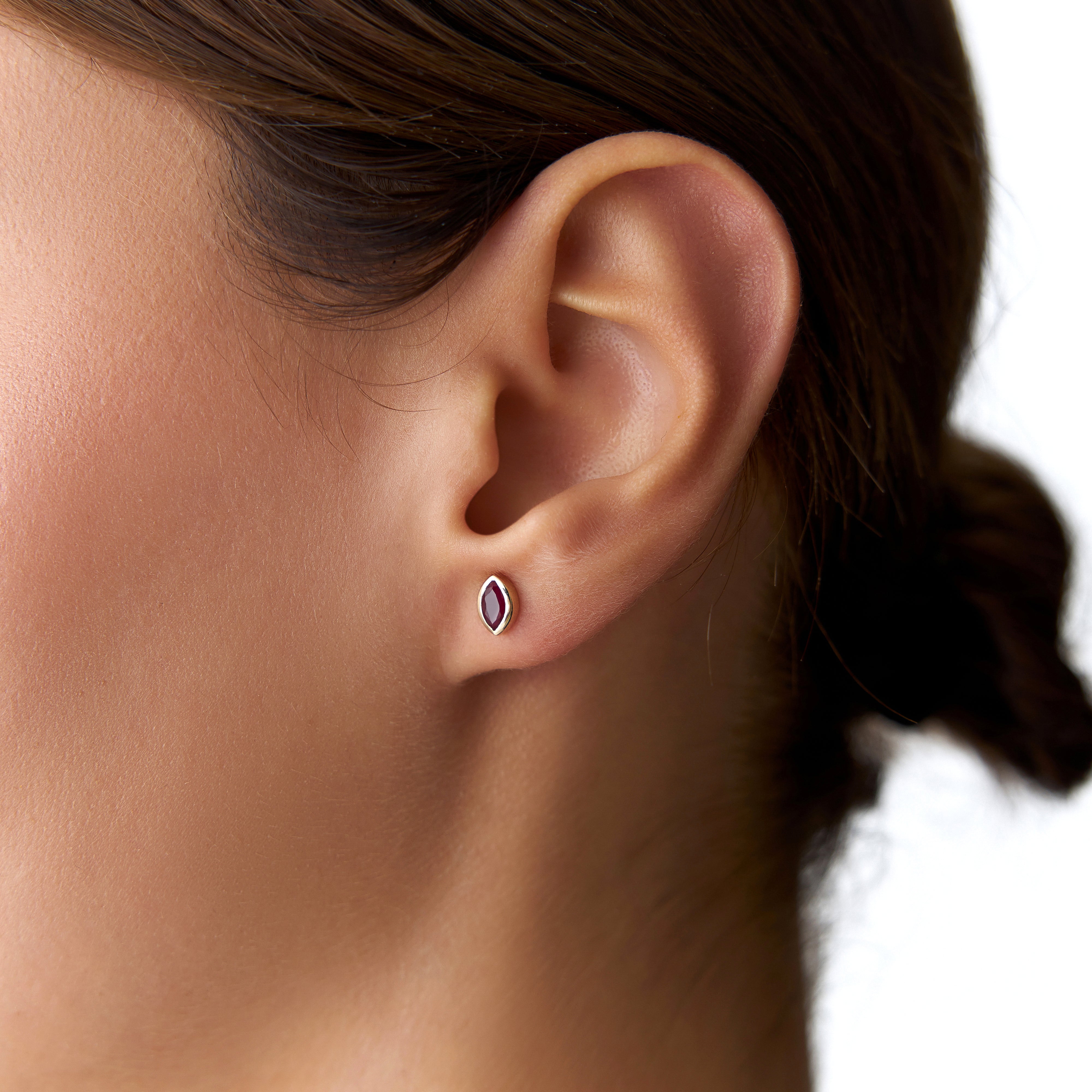 Marquise Ruby Stud Earrings Available in 14K and 18K Gold
