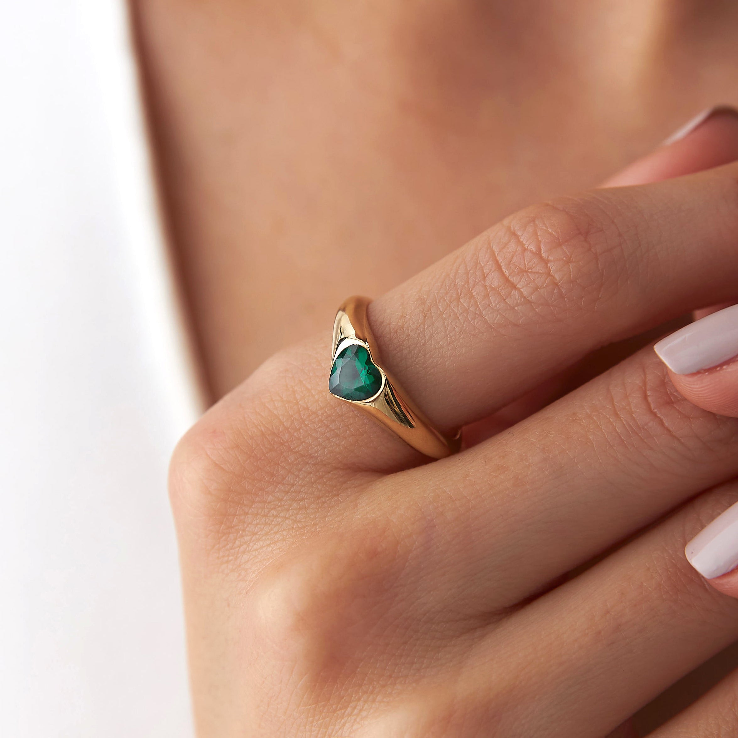 Green Heart Cut Gemstone Ring in 14K Gold