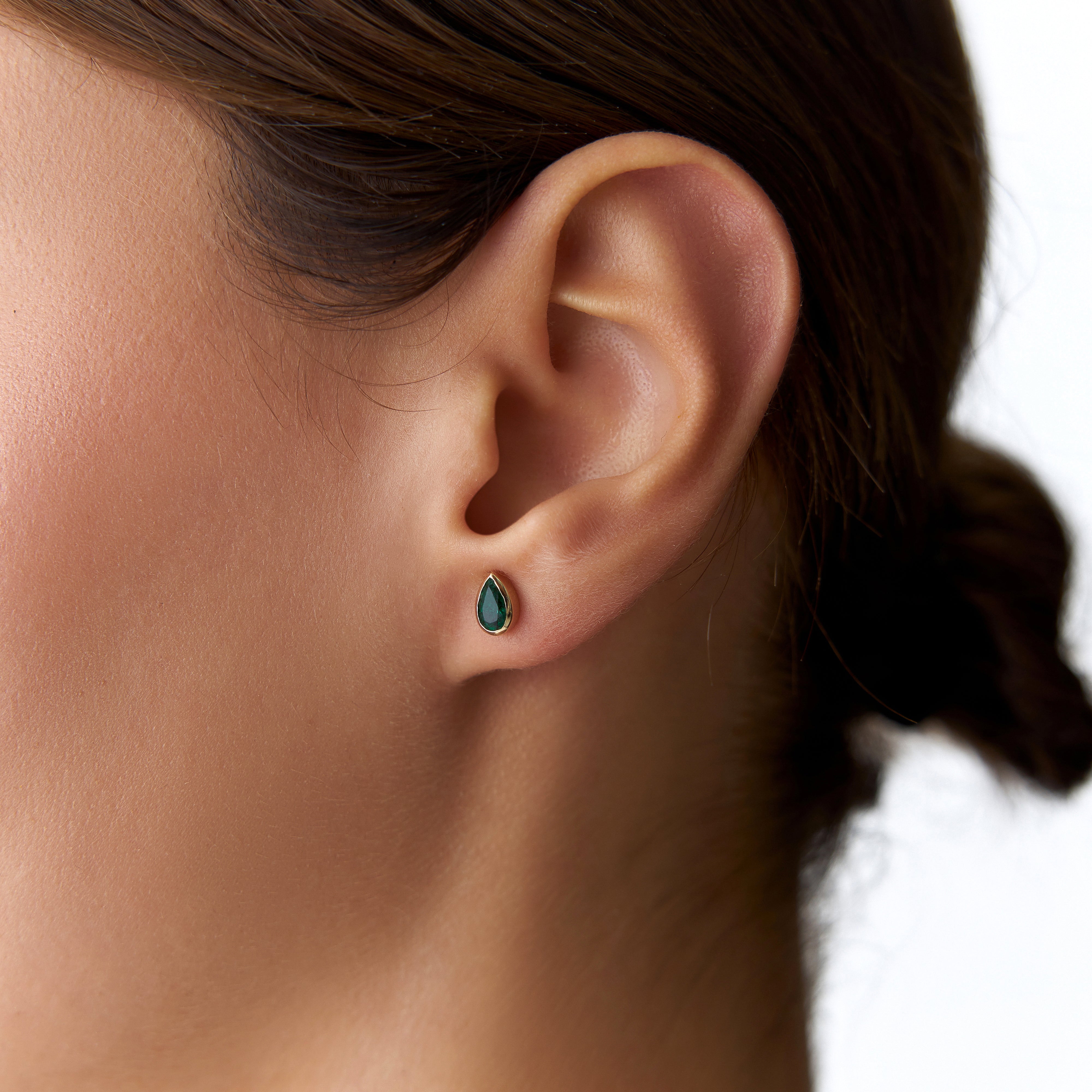 Pear Cut Emerald Studs Available in 14K and 18K Gold