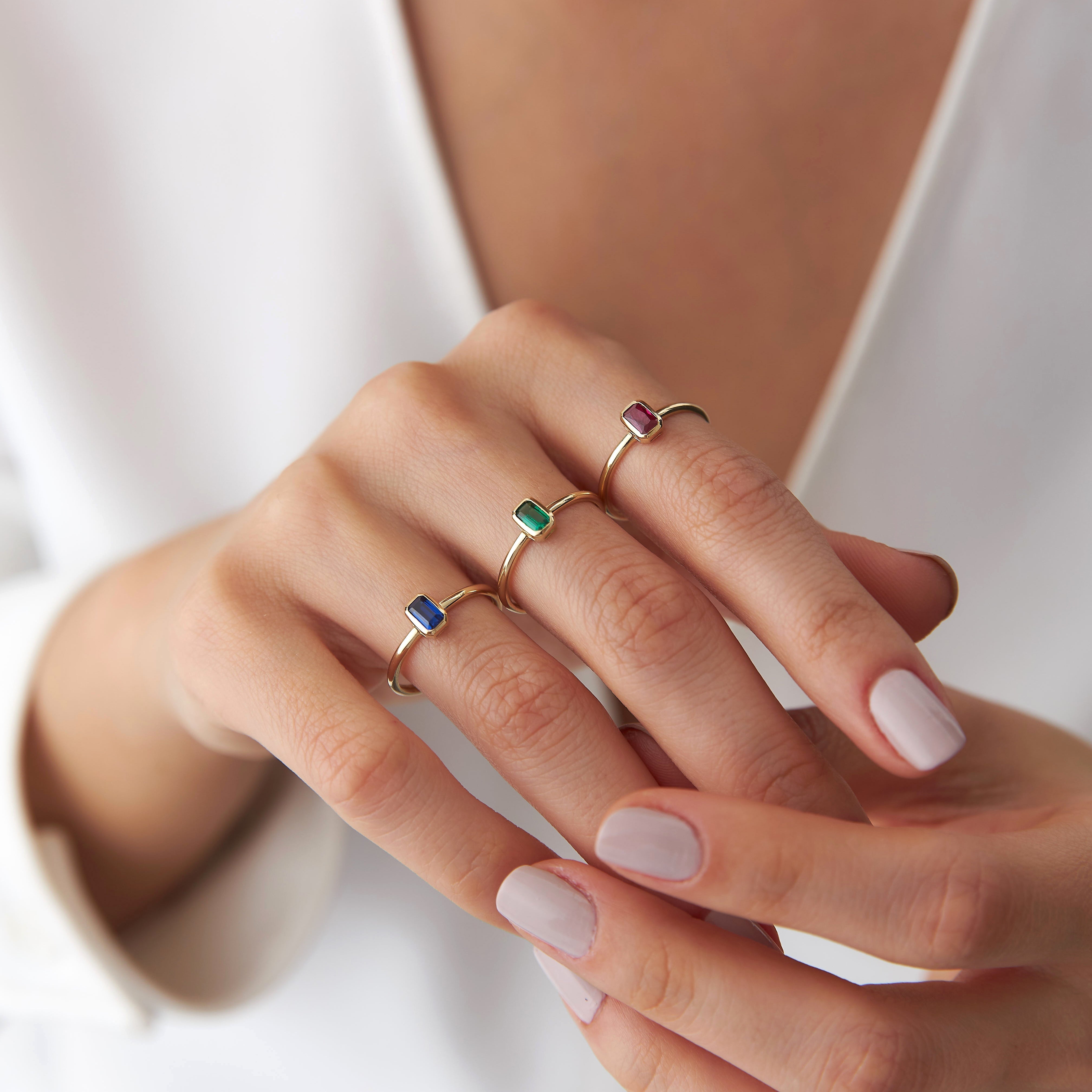 Emerald Cut Blue Gemstone Ring in 14K Gold