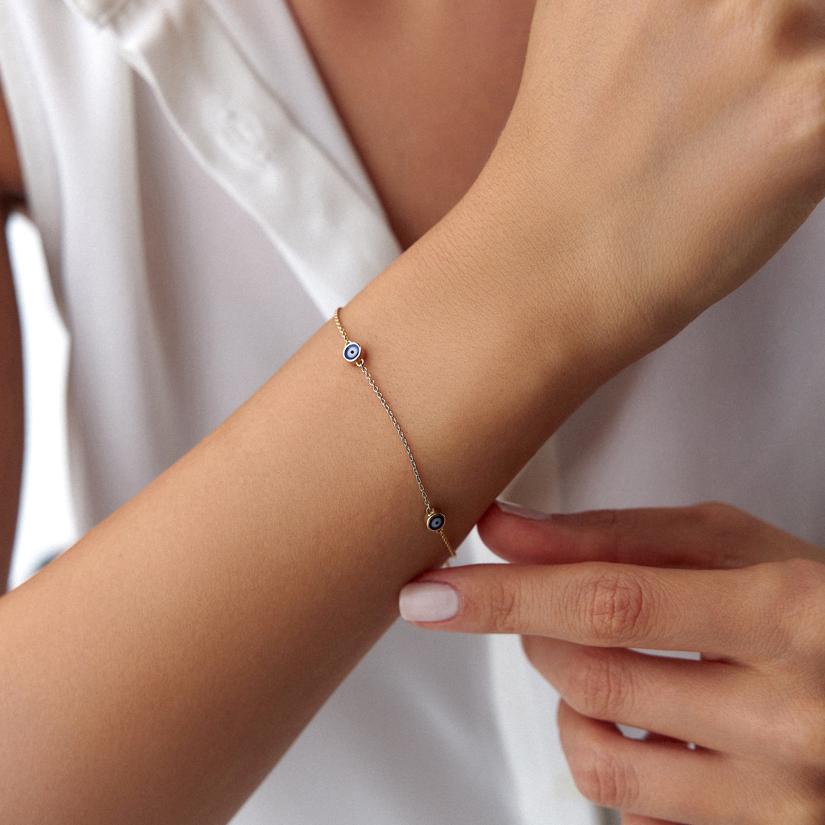 3 Navy Blue Evil Eye Bracelet In 14K Gold