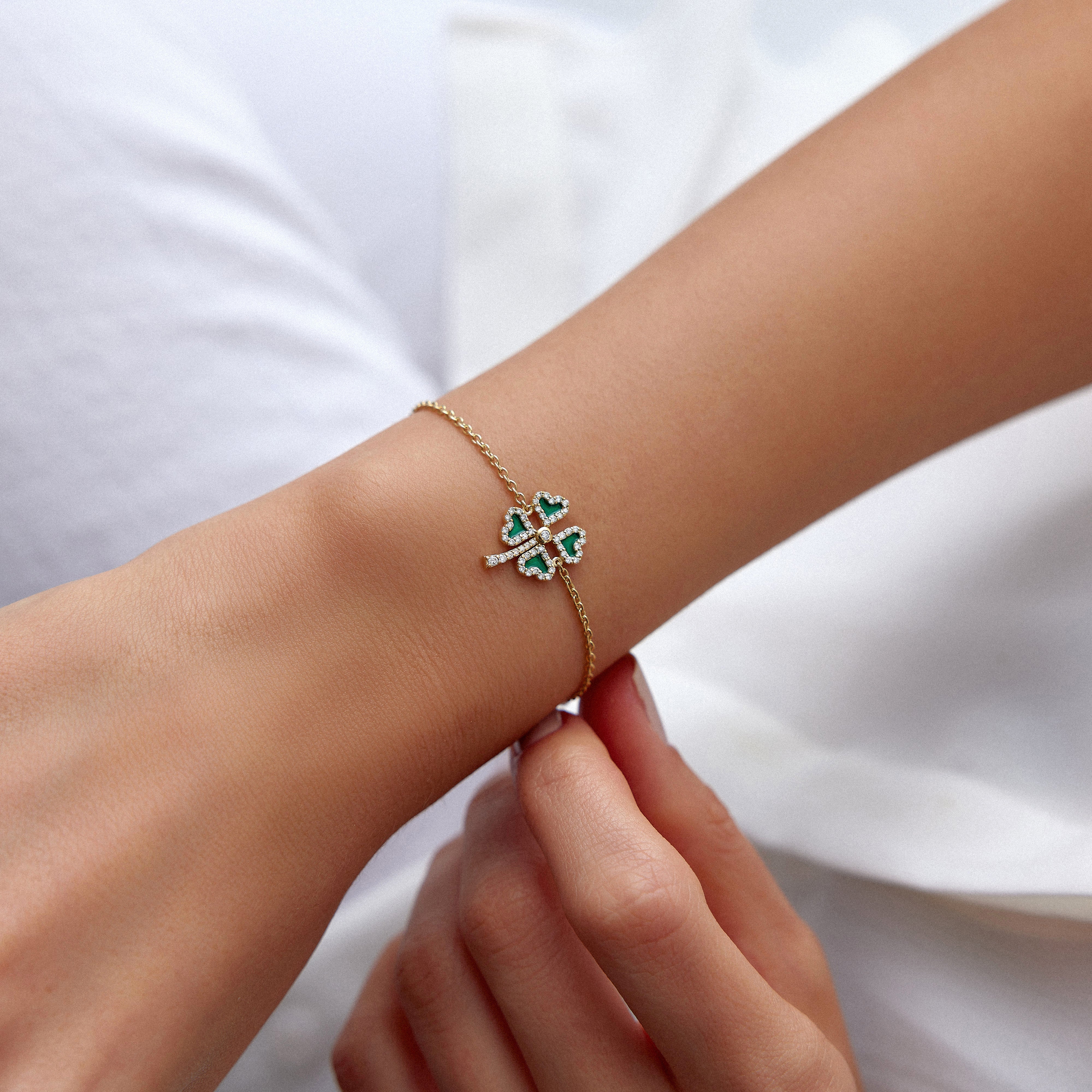 Diamond Four Leaf Clover Bracelet Available in 14K and 18K Gold / FORTUNA