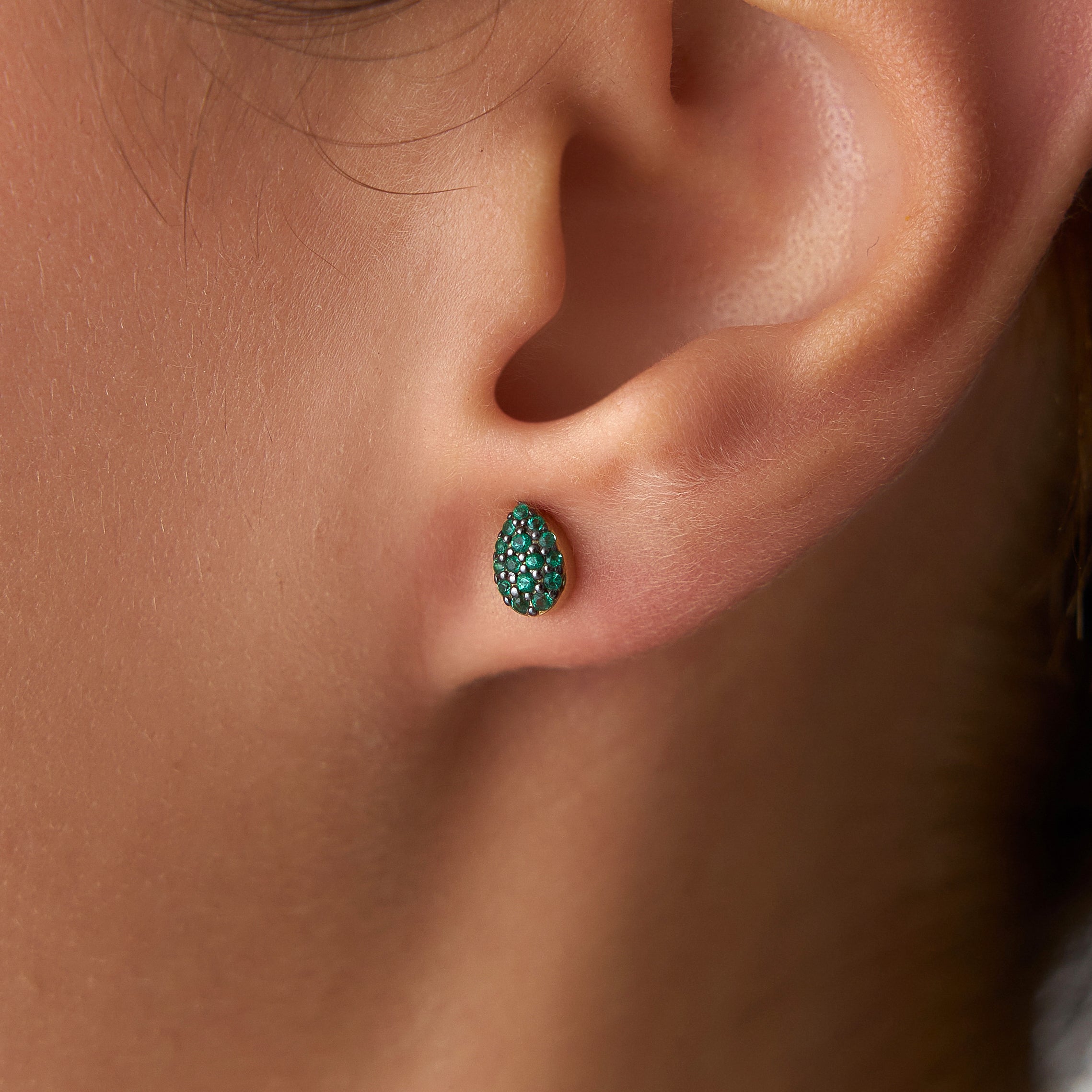 Pave Emerald Earrings Available in 14K and 18K Gold