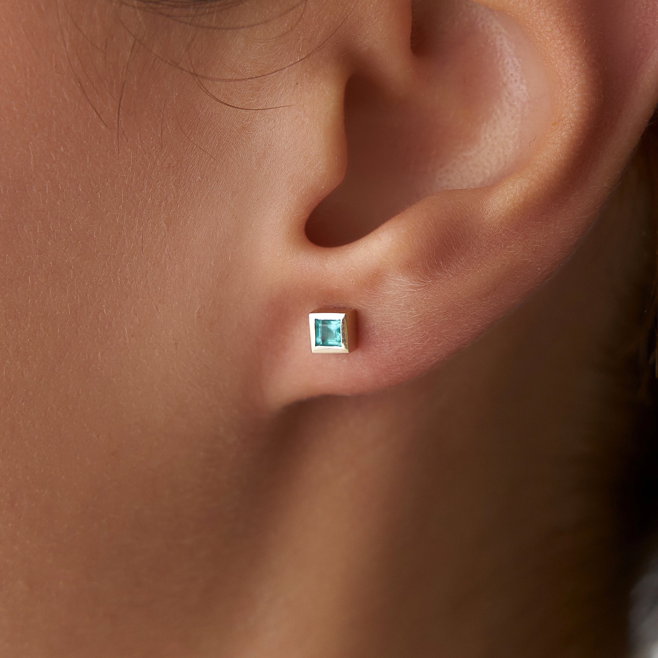 Princess Cut Emerald Studs in 14K Gold