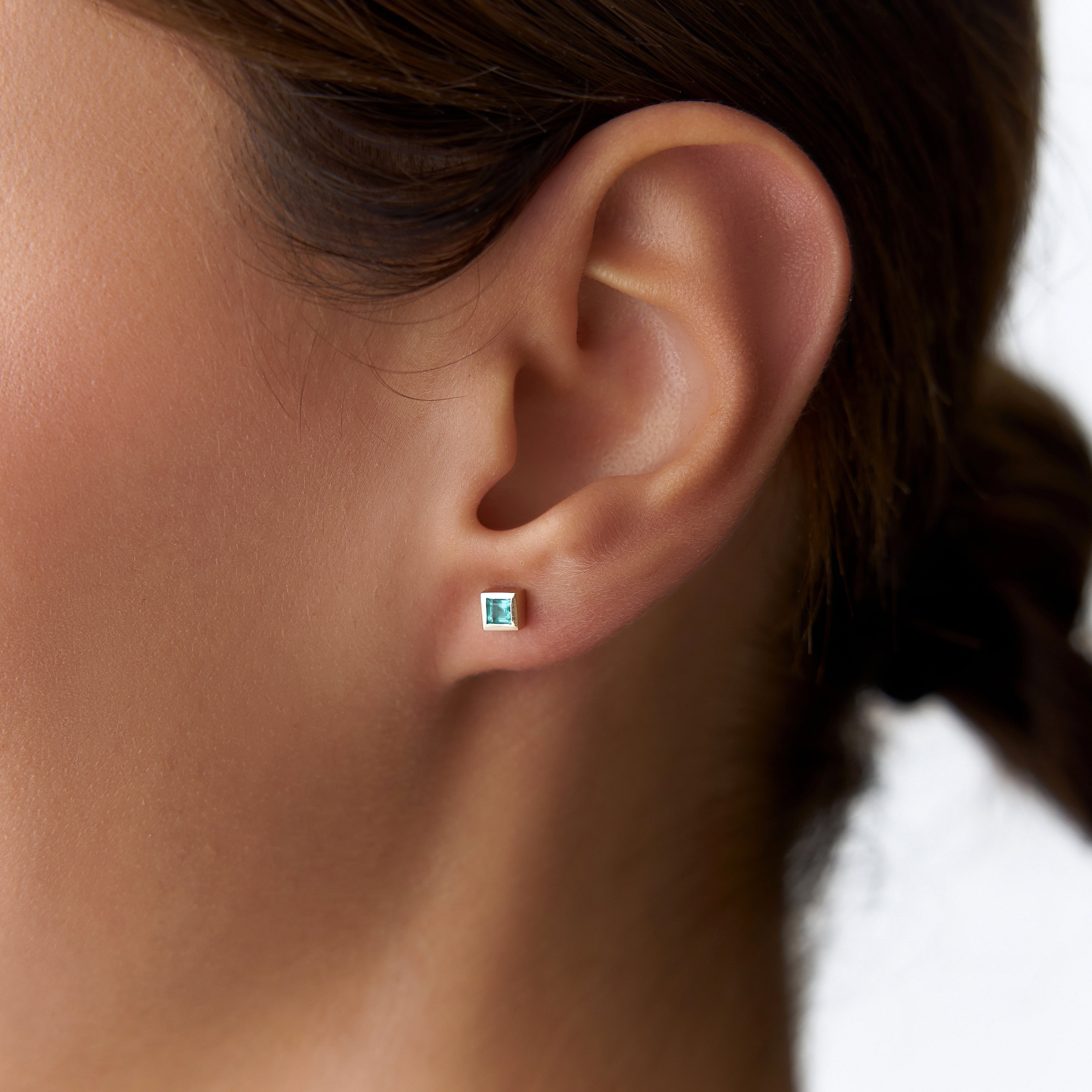 Princess Cut Emerald Studs in 14K Gold