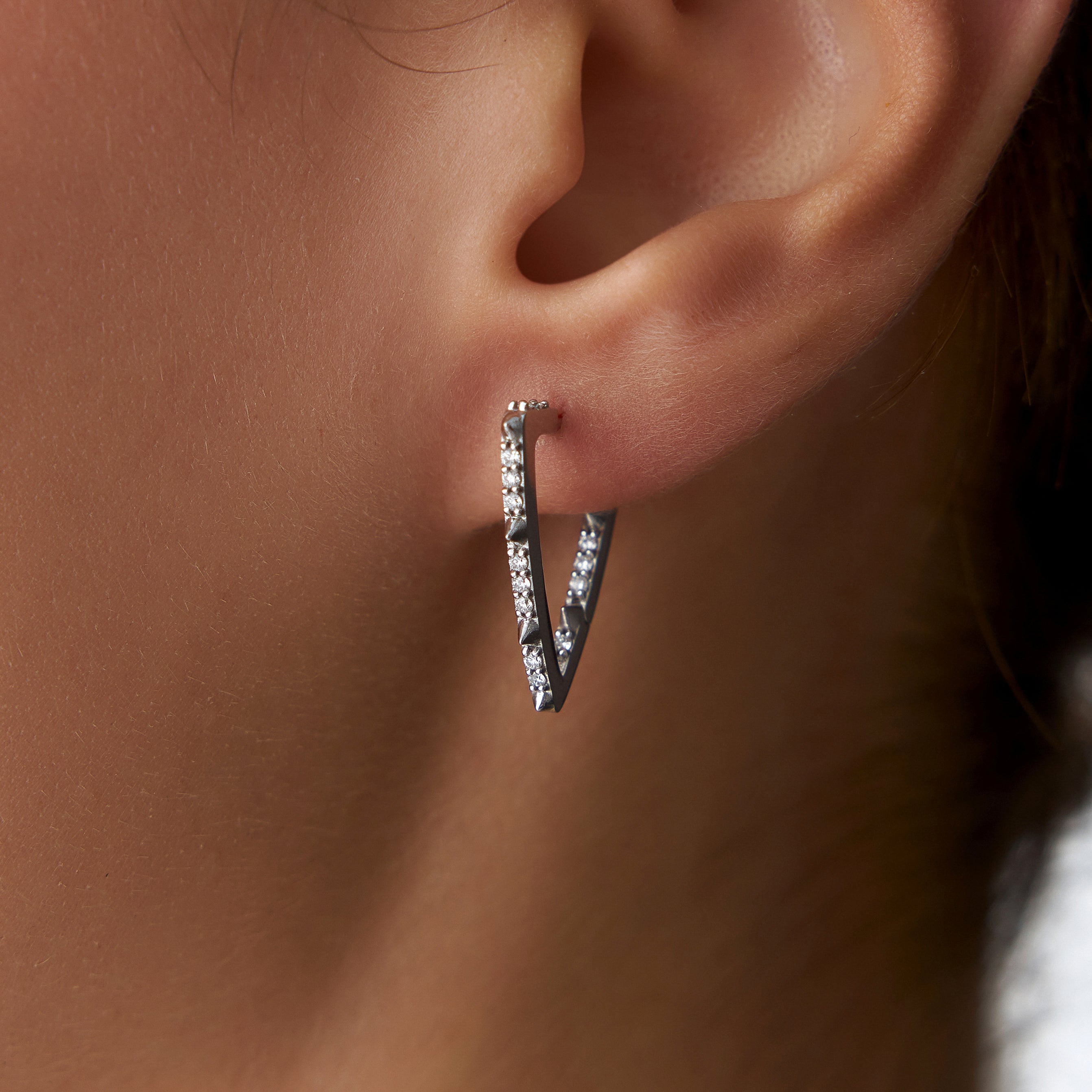 Diamond Triangle Hoops in 14K Gold