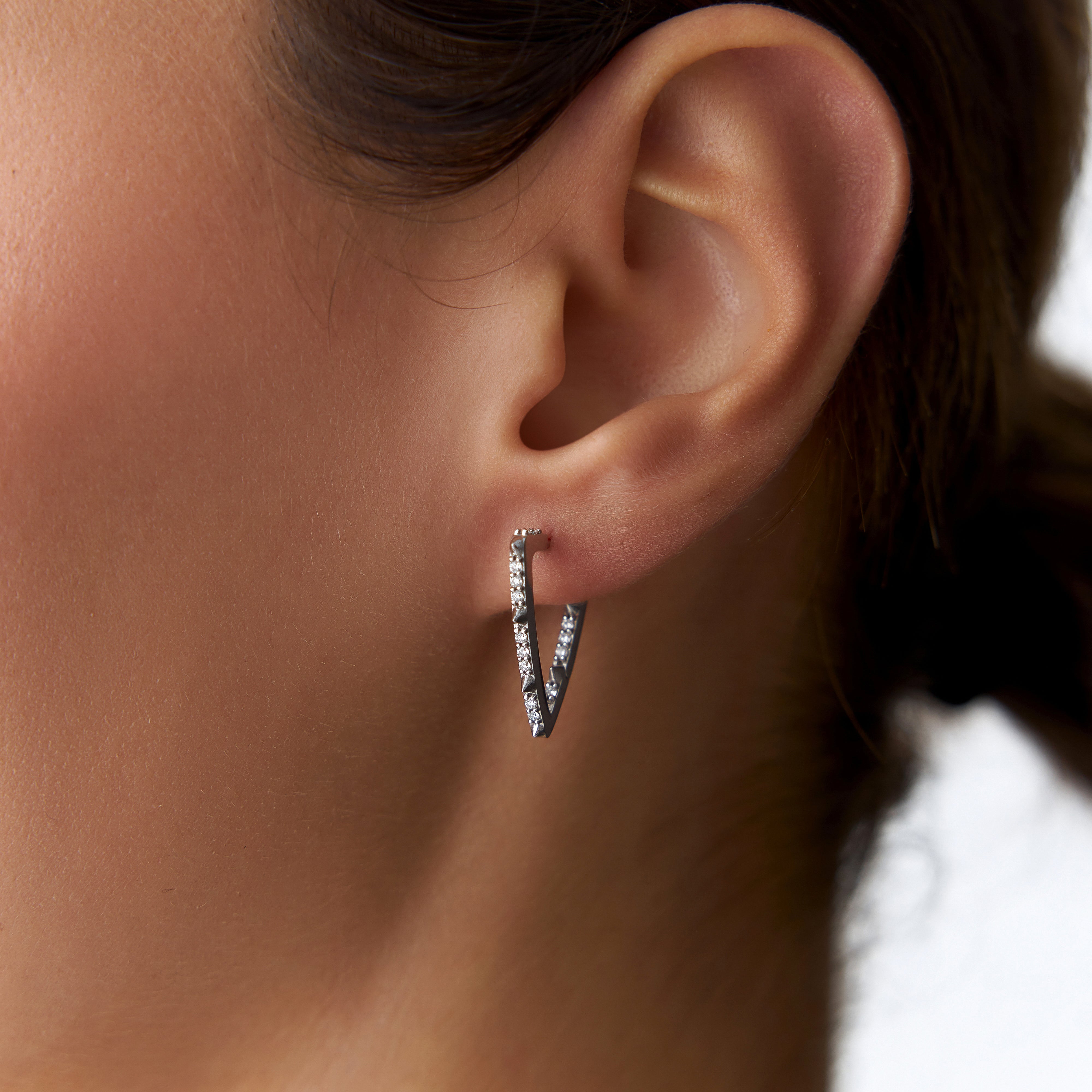 Diamond Triangle Hoops in 14K Gold