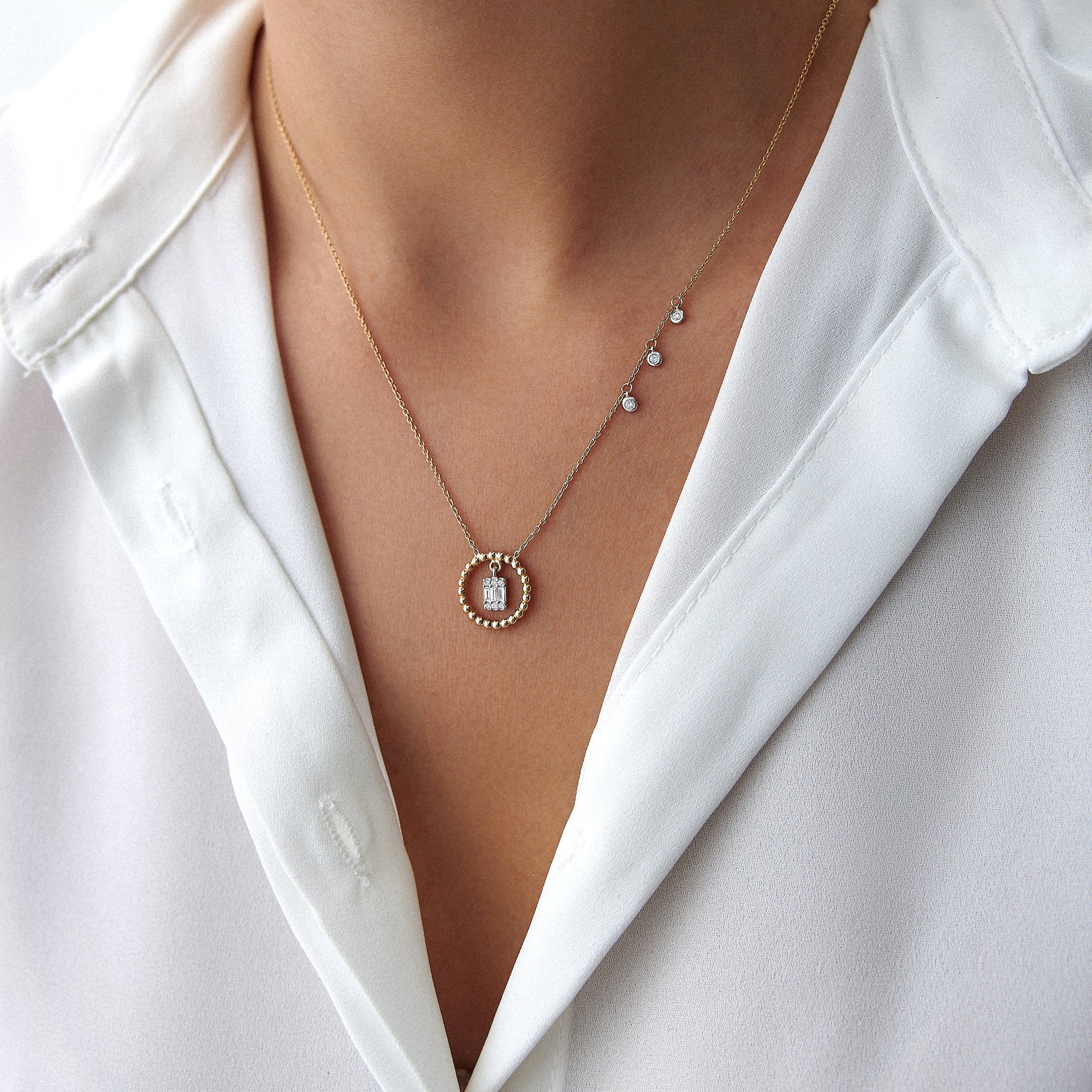 Diamond Circle Necklace With Dangling Bezel Charms