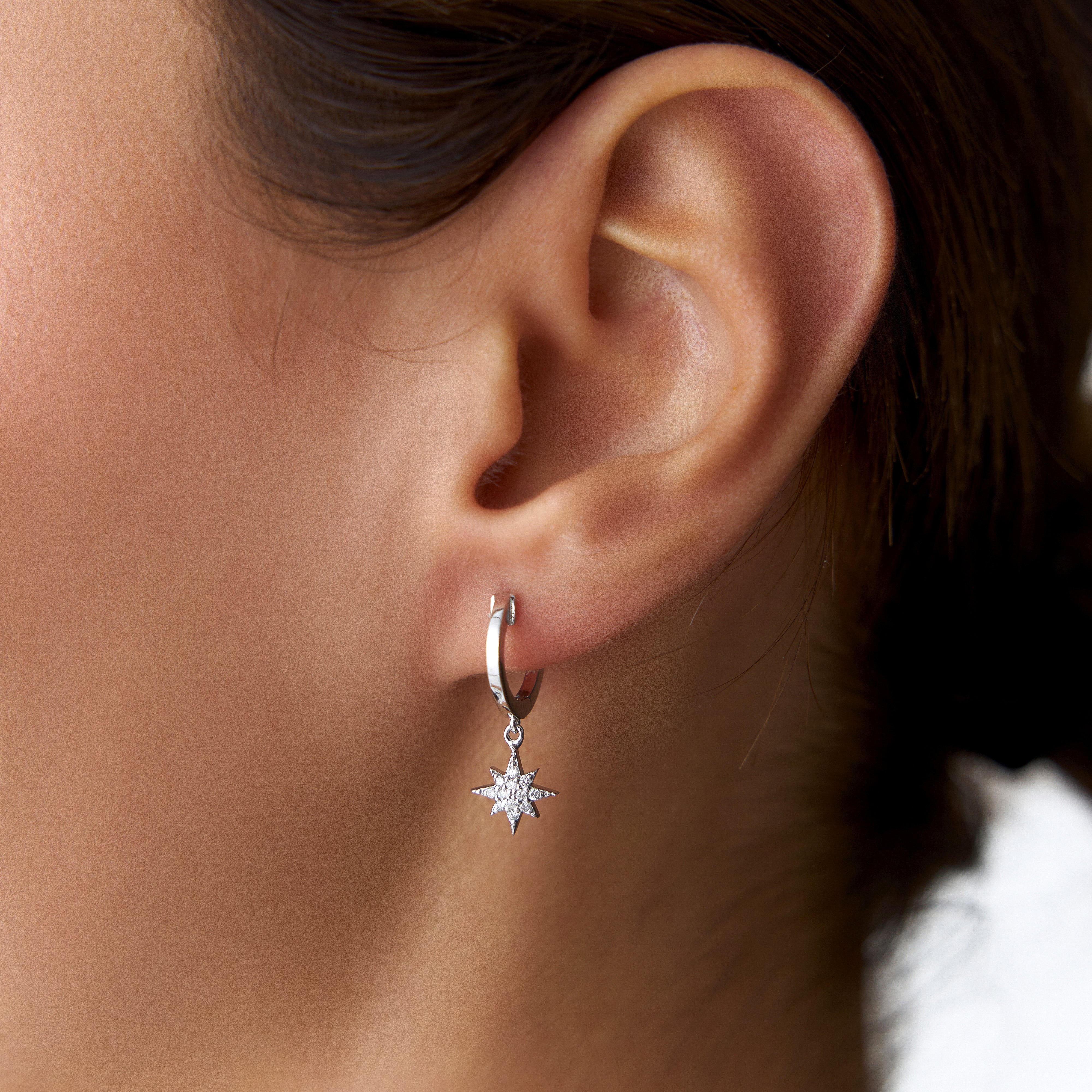 Diamond North Star Hoops Available in 14K and 18K Gold