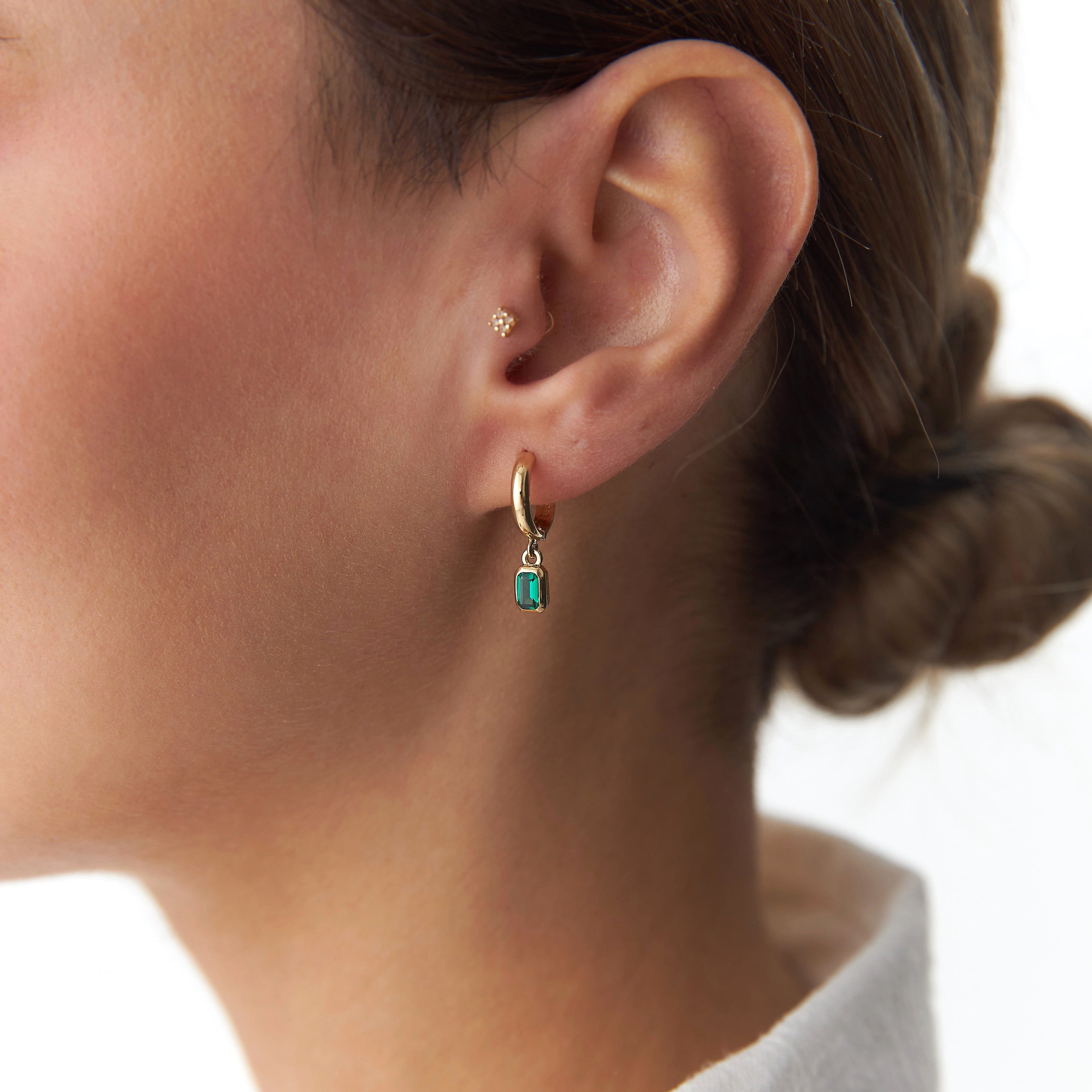 Dangle Drop Hoop Earrings in 14K Gold