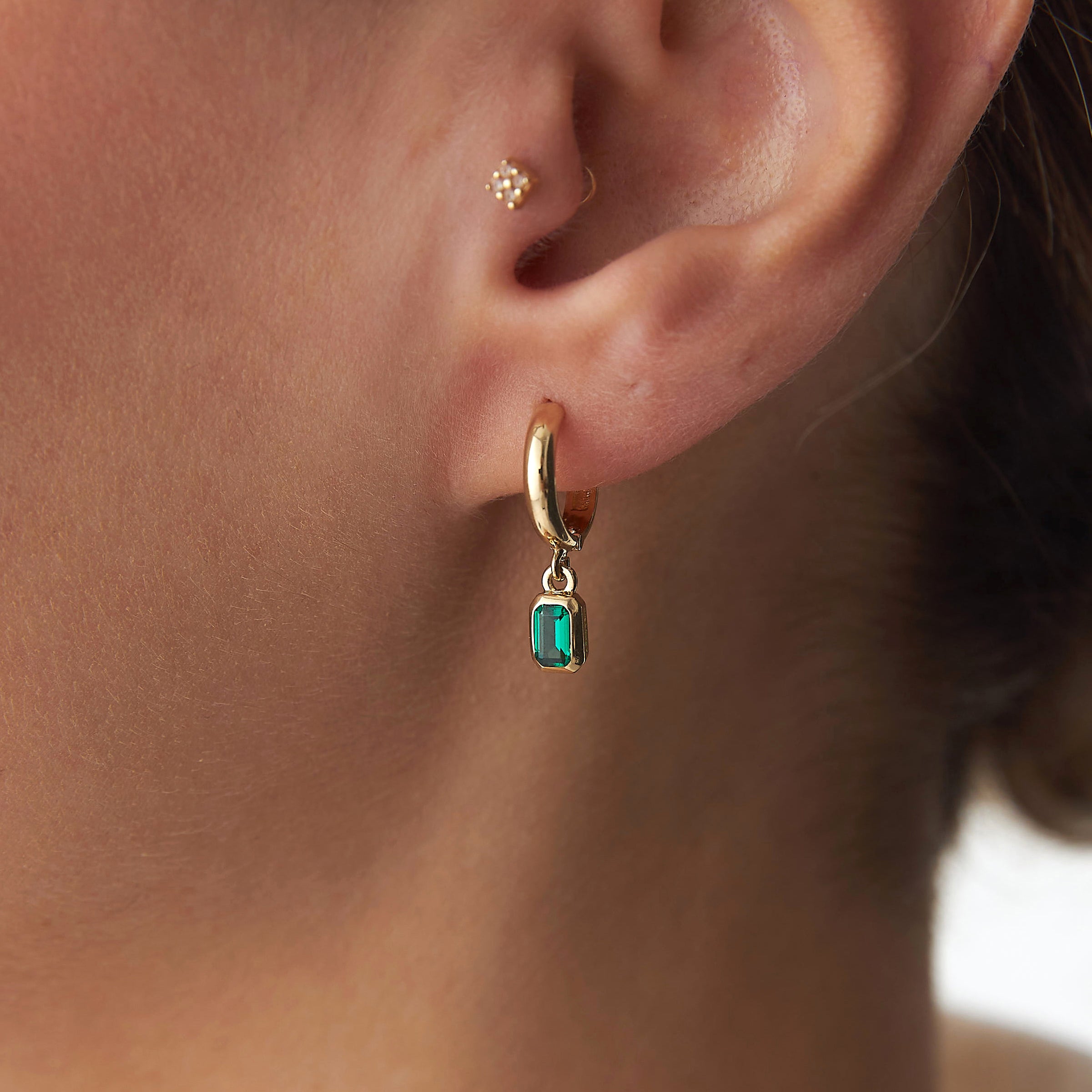 Dangle Drop Hoop Earrings in 14K Gold