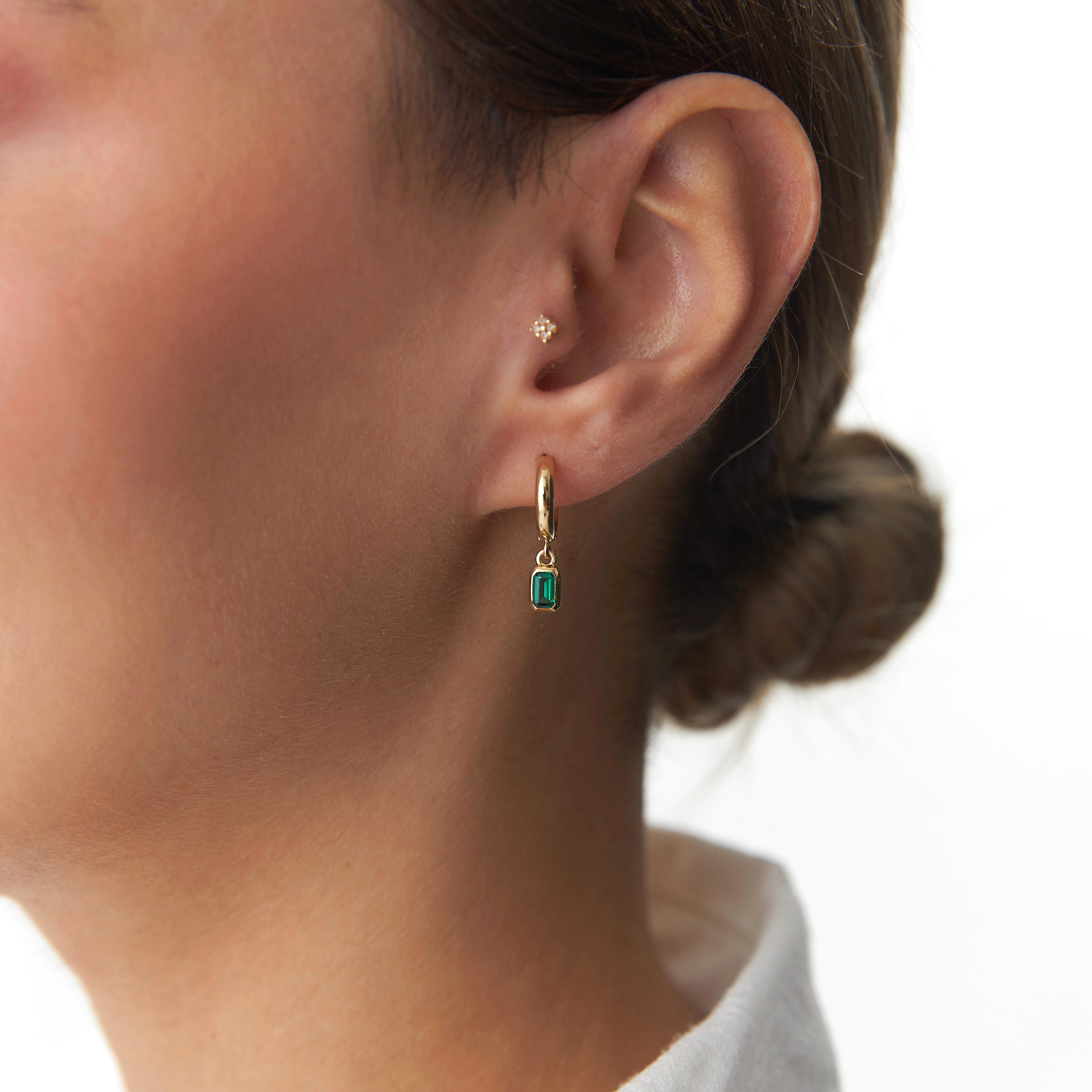 Dangle Drop Hoop Earrings in 14K Gold