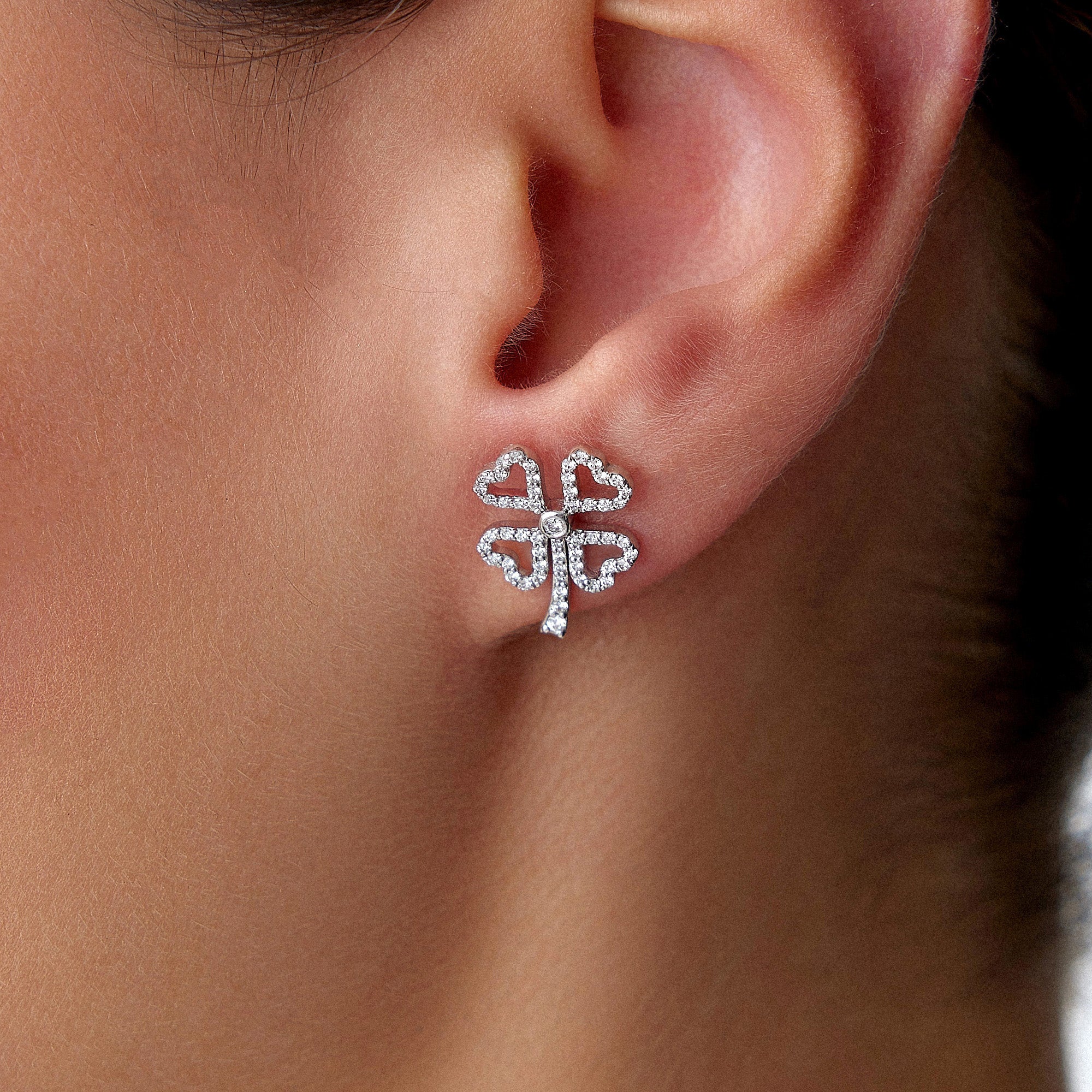 Diamond Clover Stud Earrings / FORTUNA