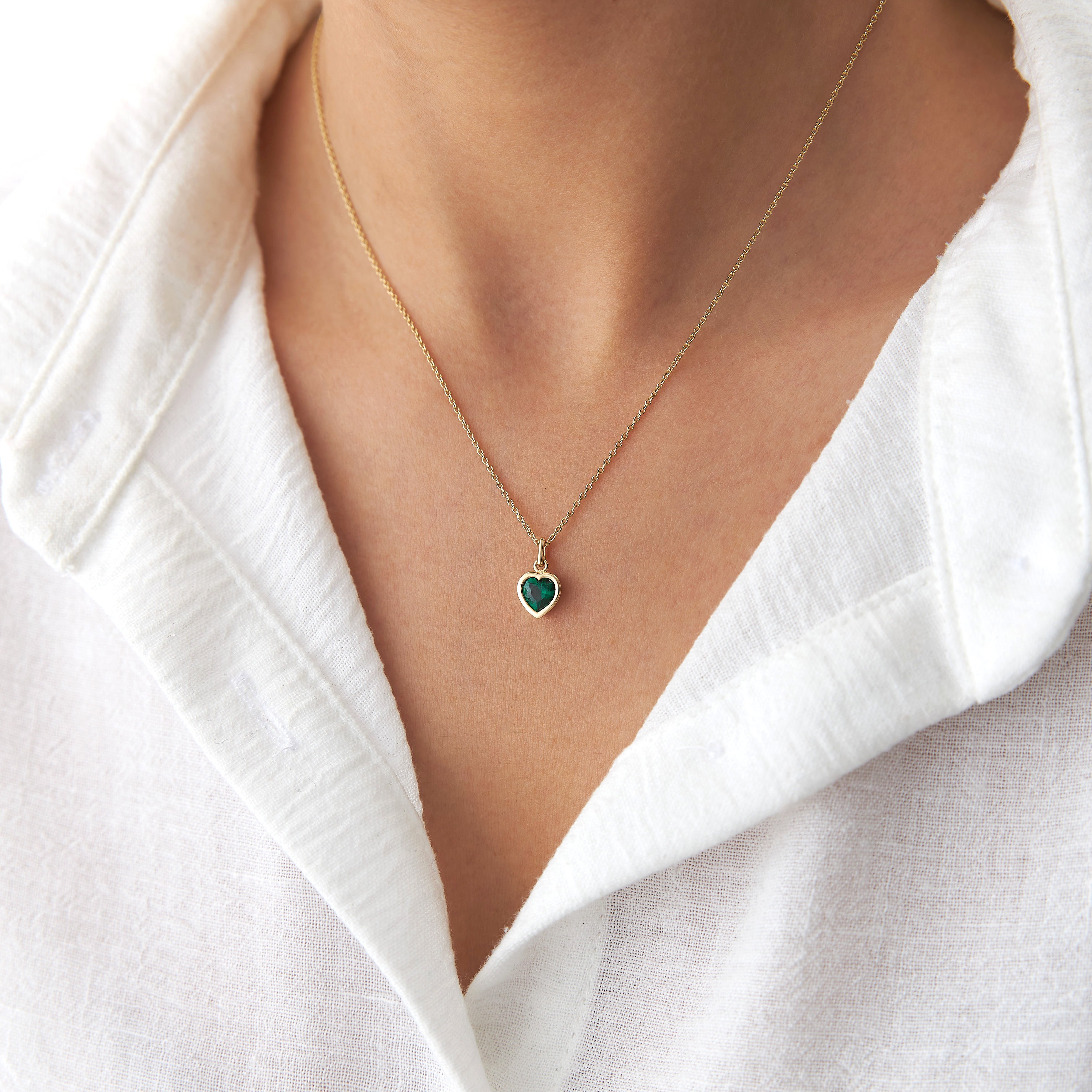 Green Gemstone Heart Necklace in 14K Gold