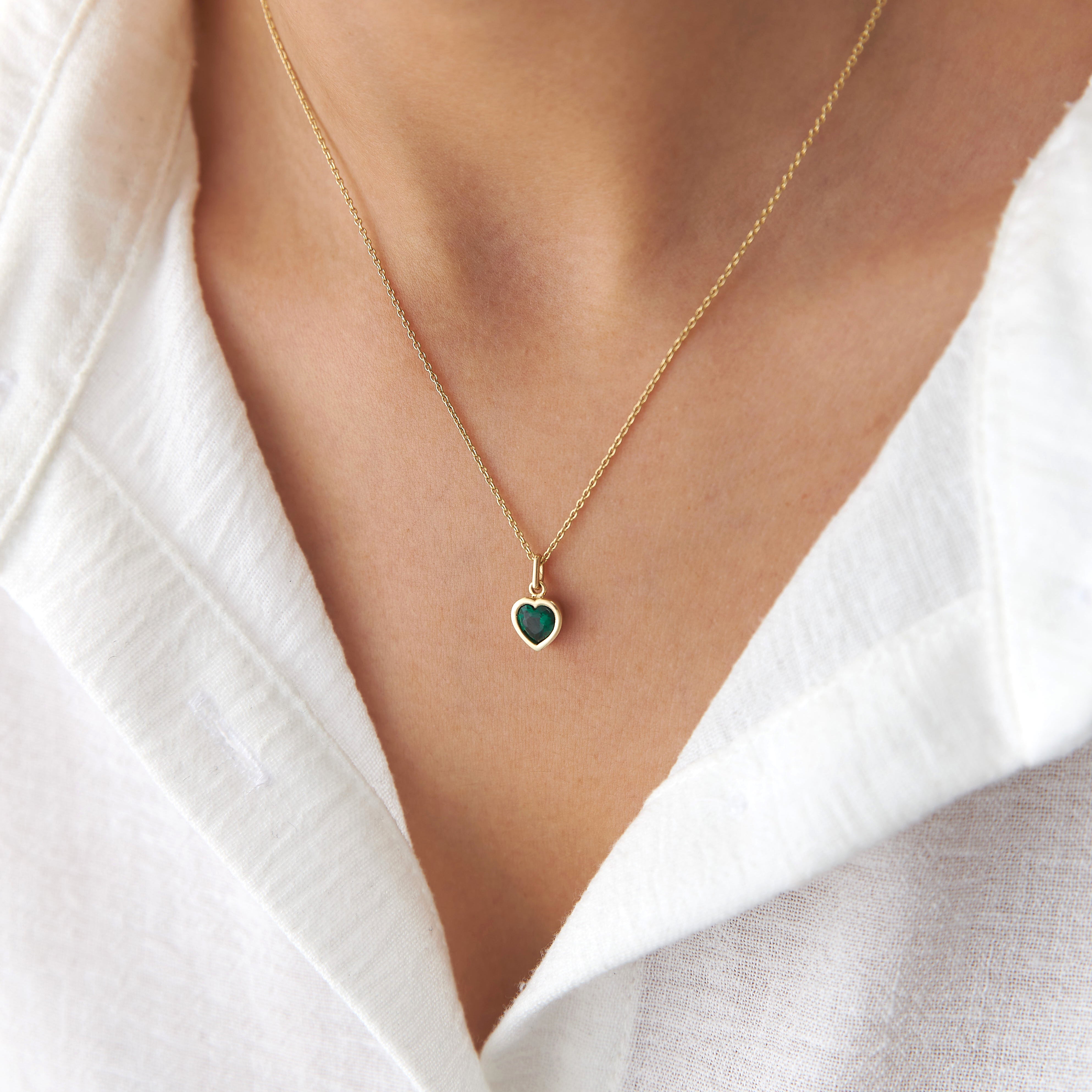 Green Gemstone Heart Necklace in 14K Gold