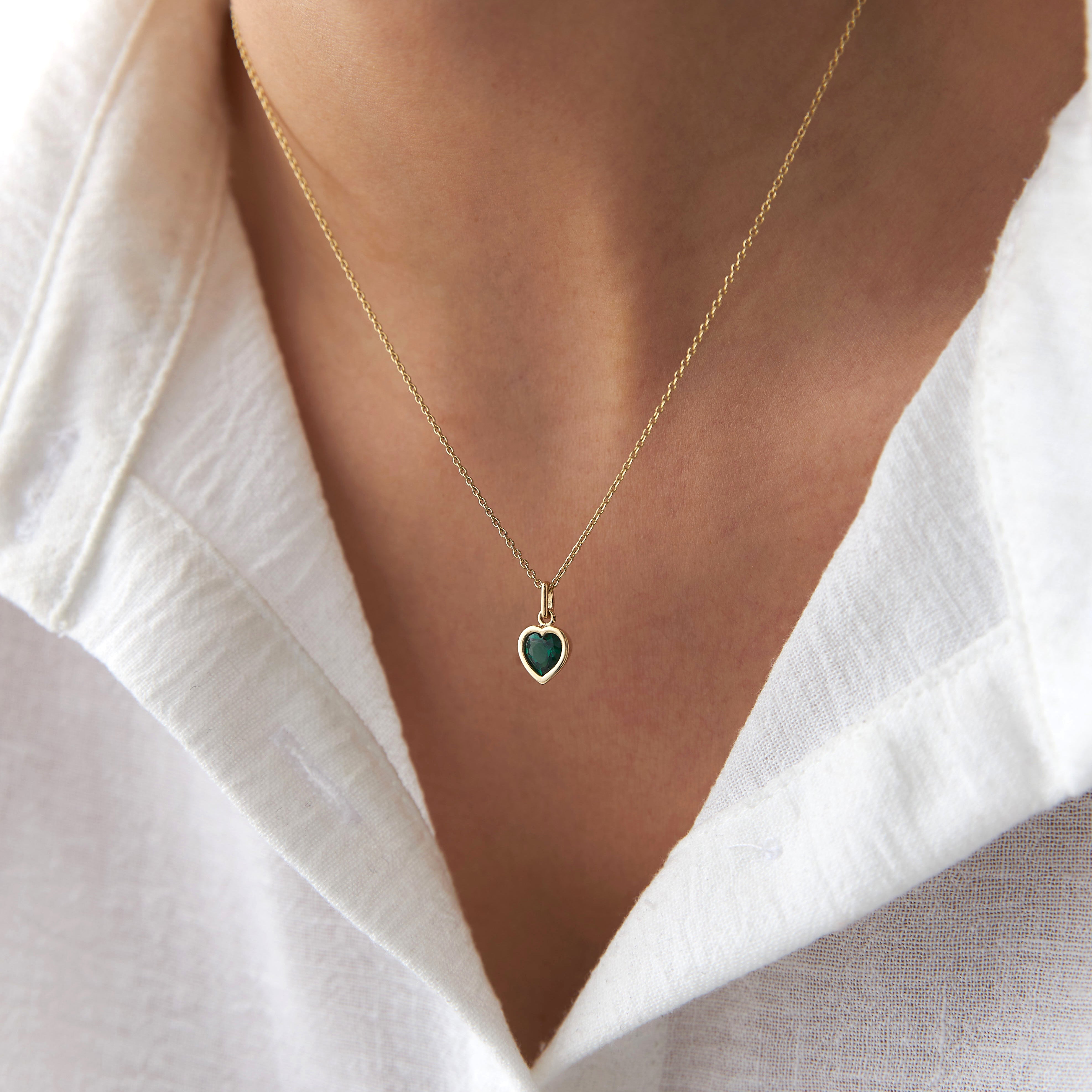 Green Gemstone Heart Necklace in 14K Gold