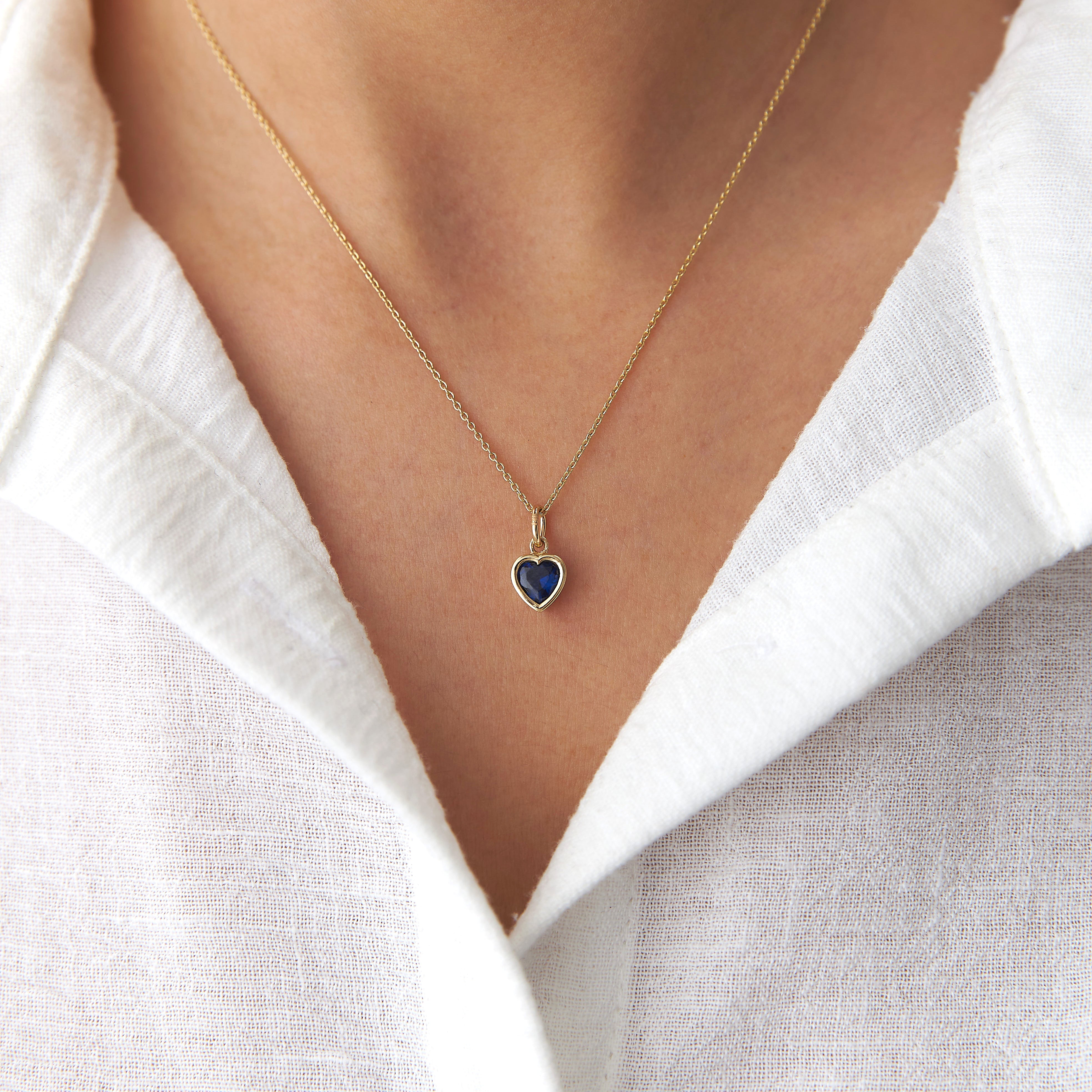 Blue Gemstone Heart Necklace in 14K Gold