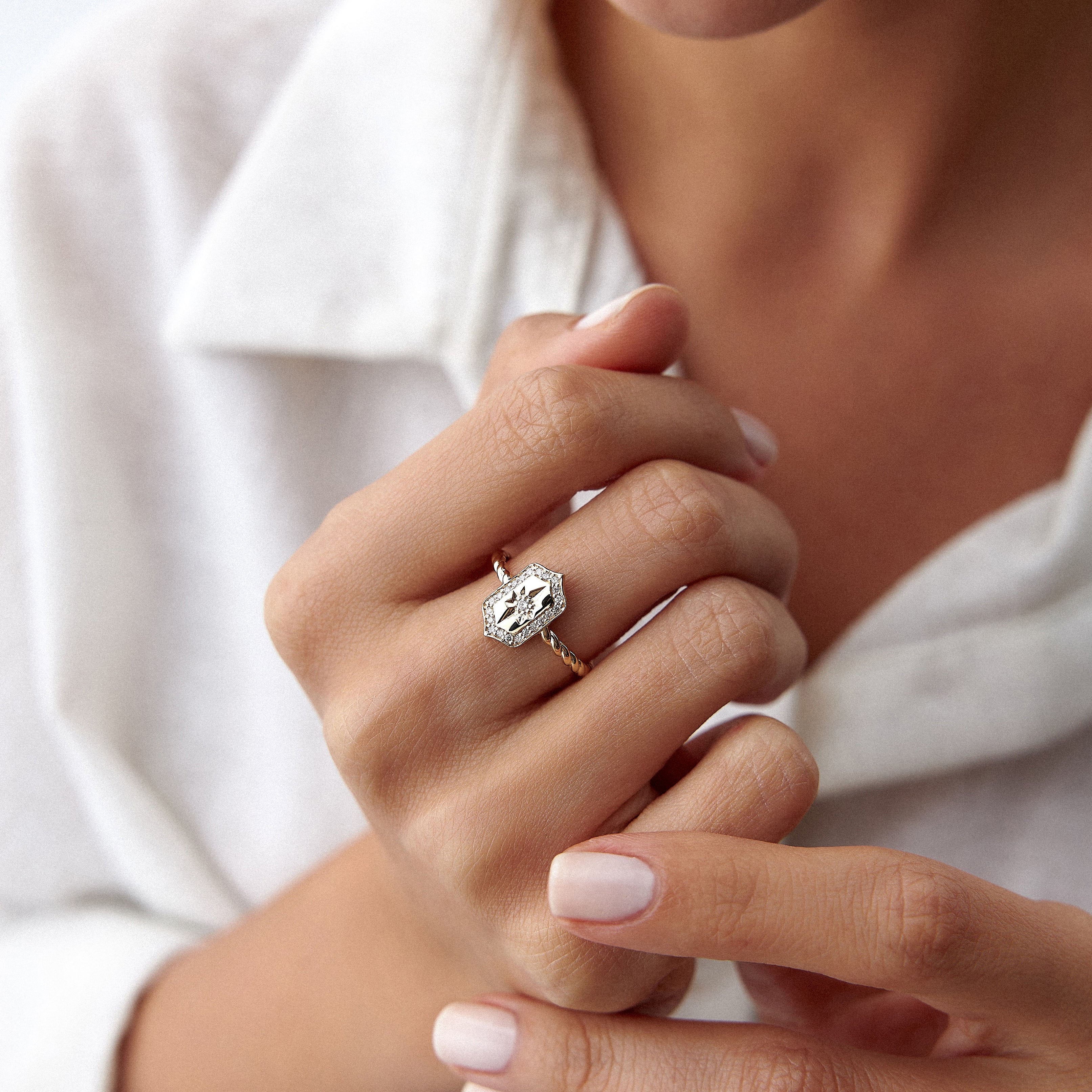 Diamond North Star Shield Ring in 14K Gold