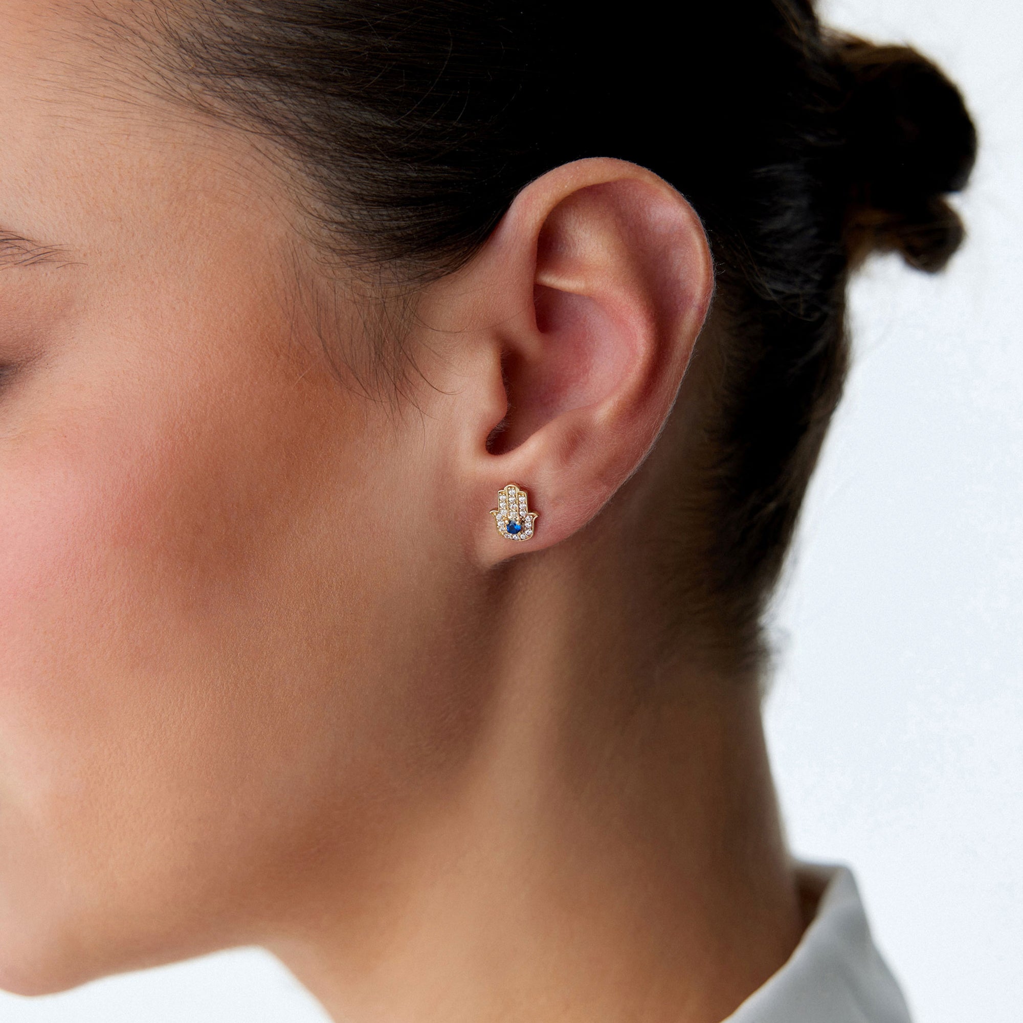 Hamsa Stud Earrings in 14K Gold