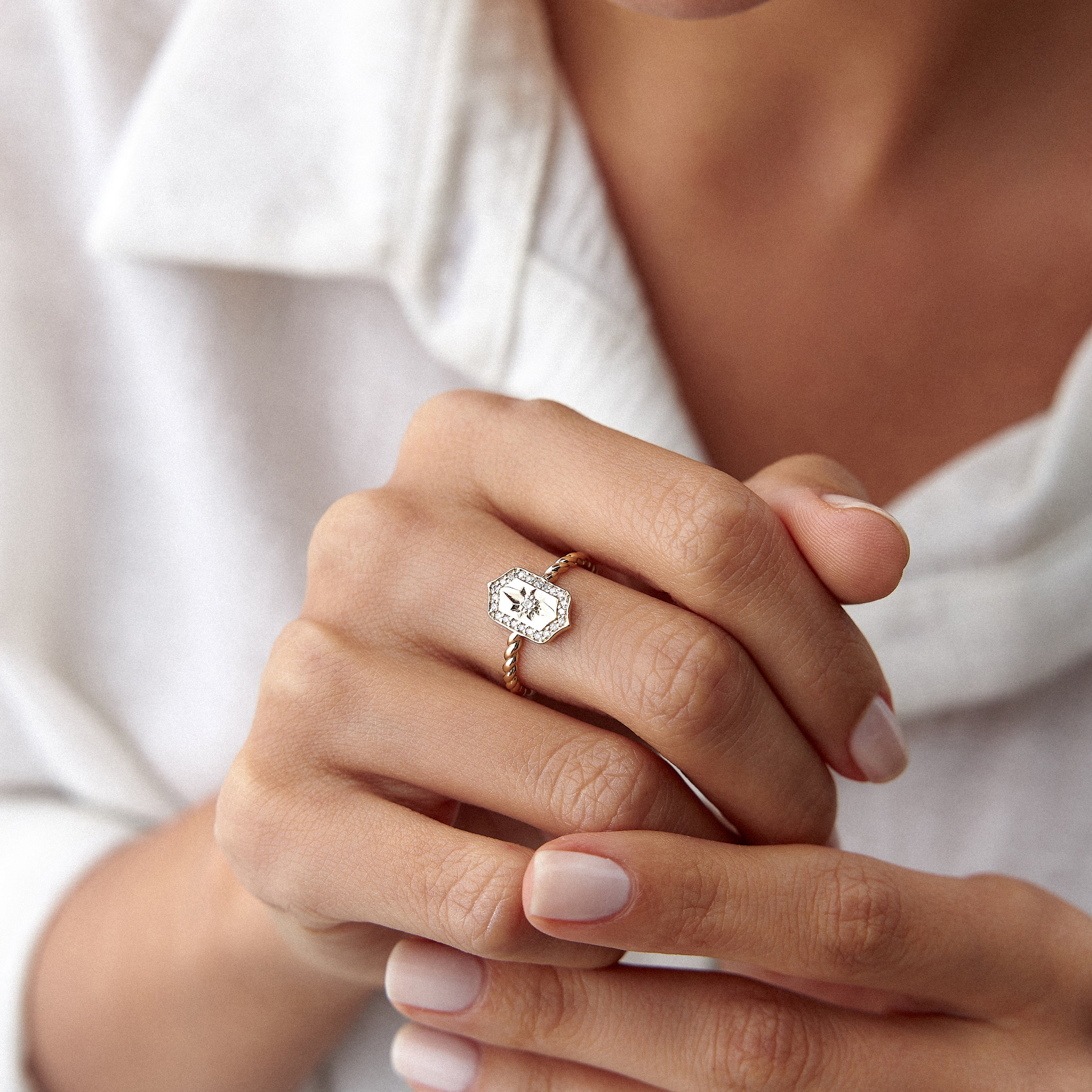 Diamond North Star Shield Ring in 14K Gold