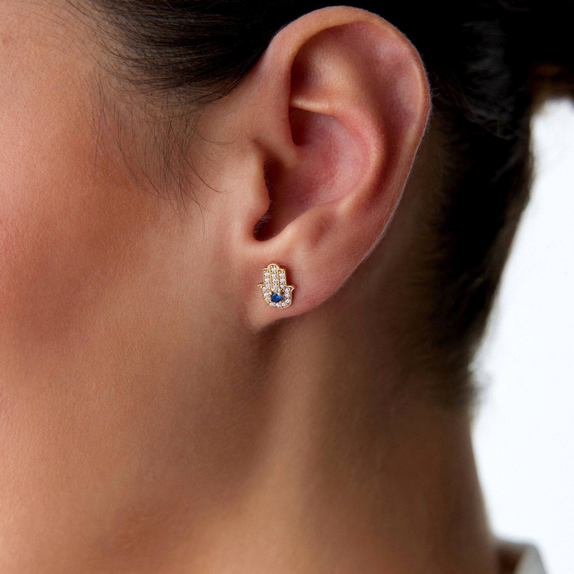 Hamsa Stud Earrings in 14K Gold