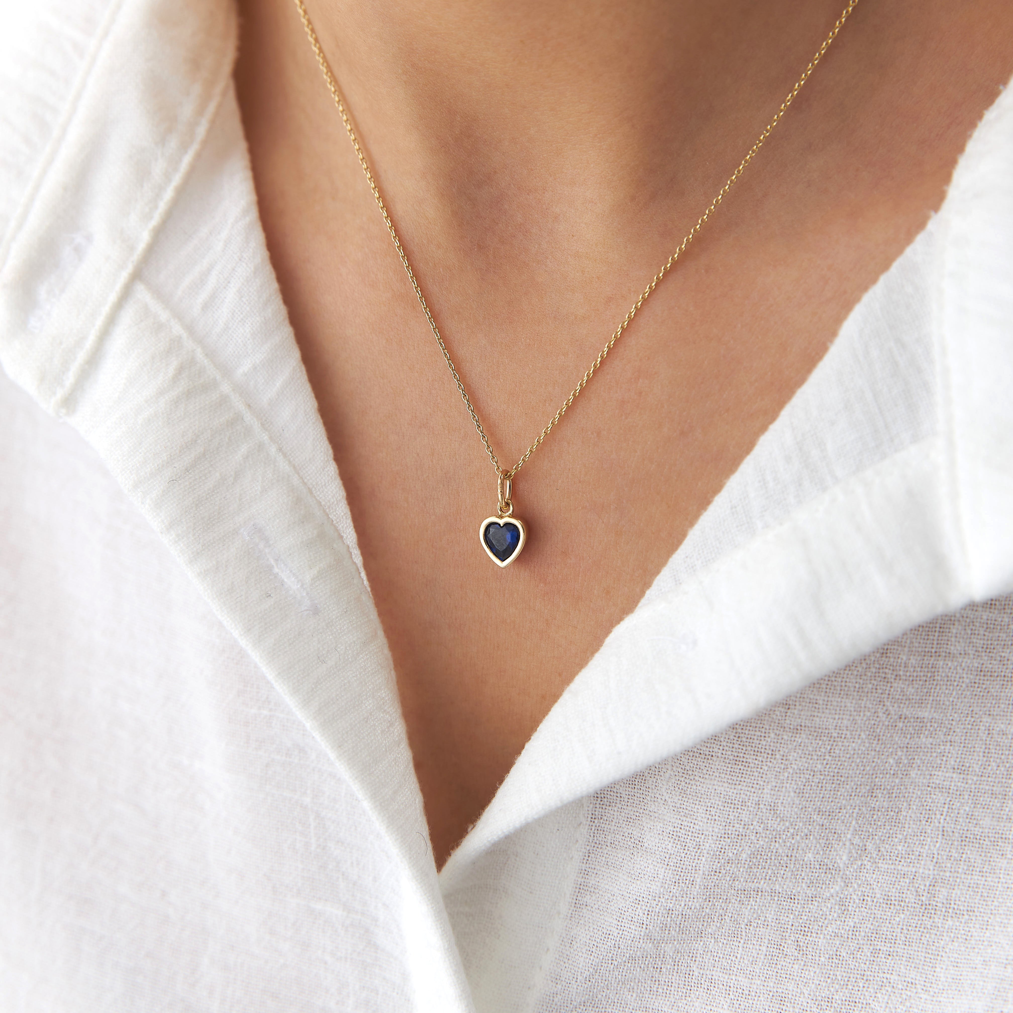 Blue Gemstone Heart Necklace in 14K Gold