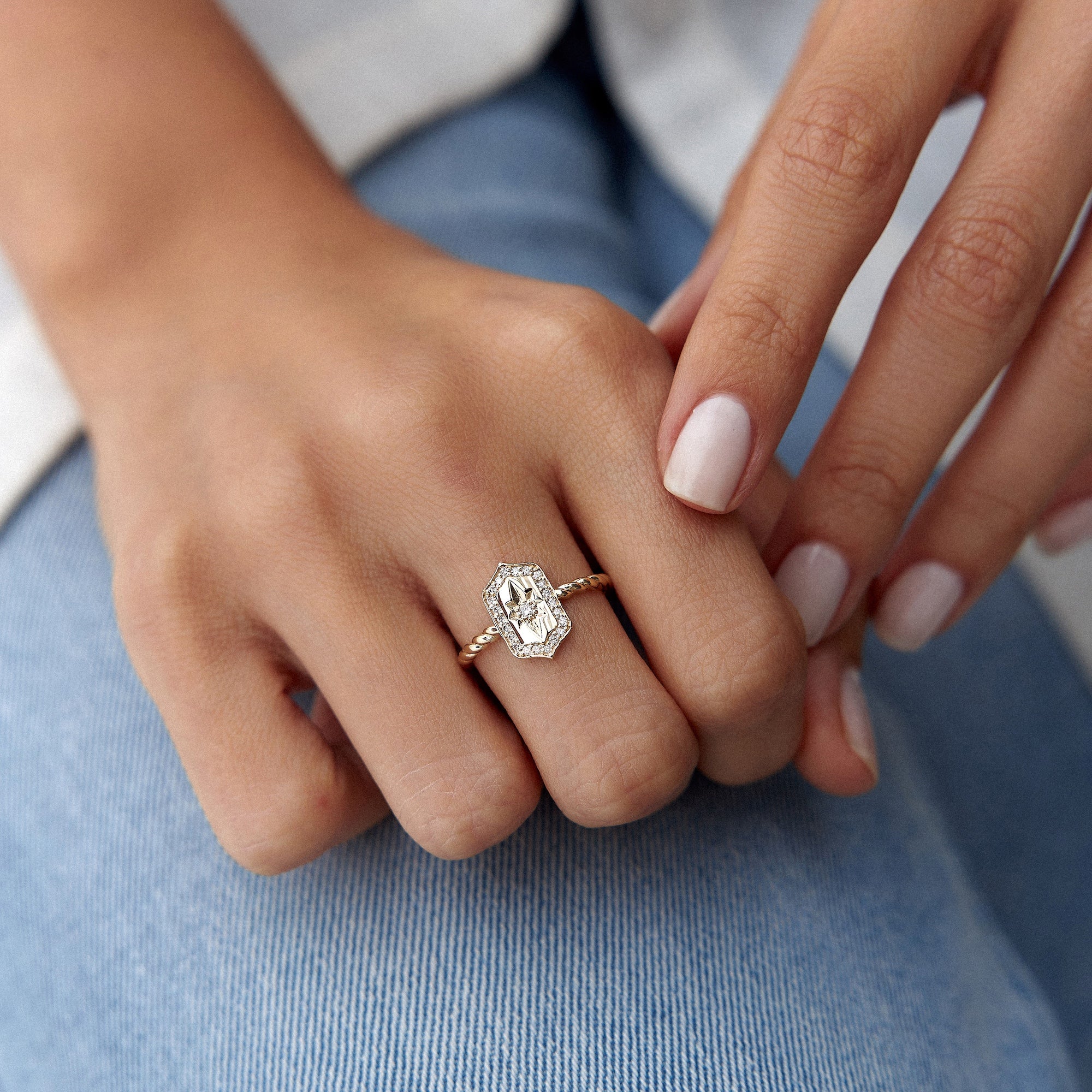 Diamond North Star Shield Ring in 14K Gold