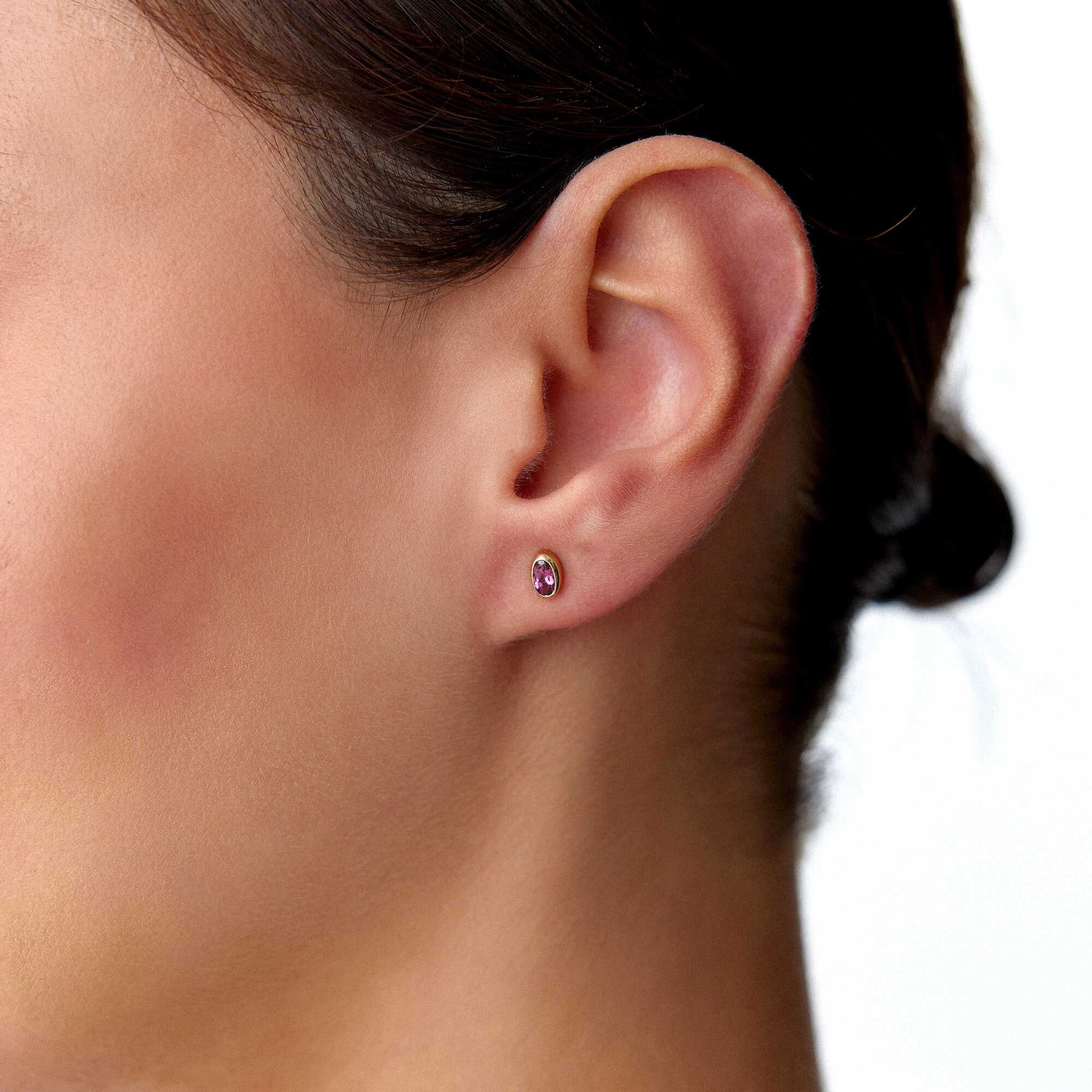 Oval Cut Pink Tourmaline Stud Earrings Available in 14K and 18K Gold