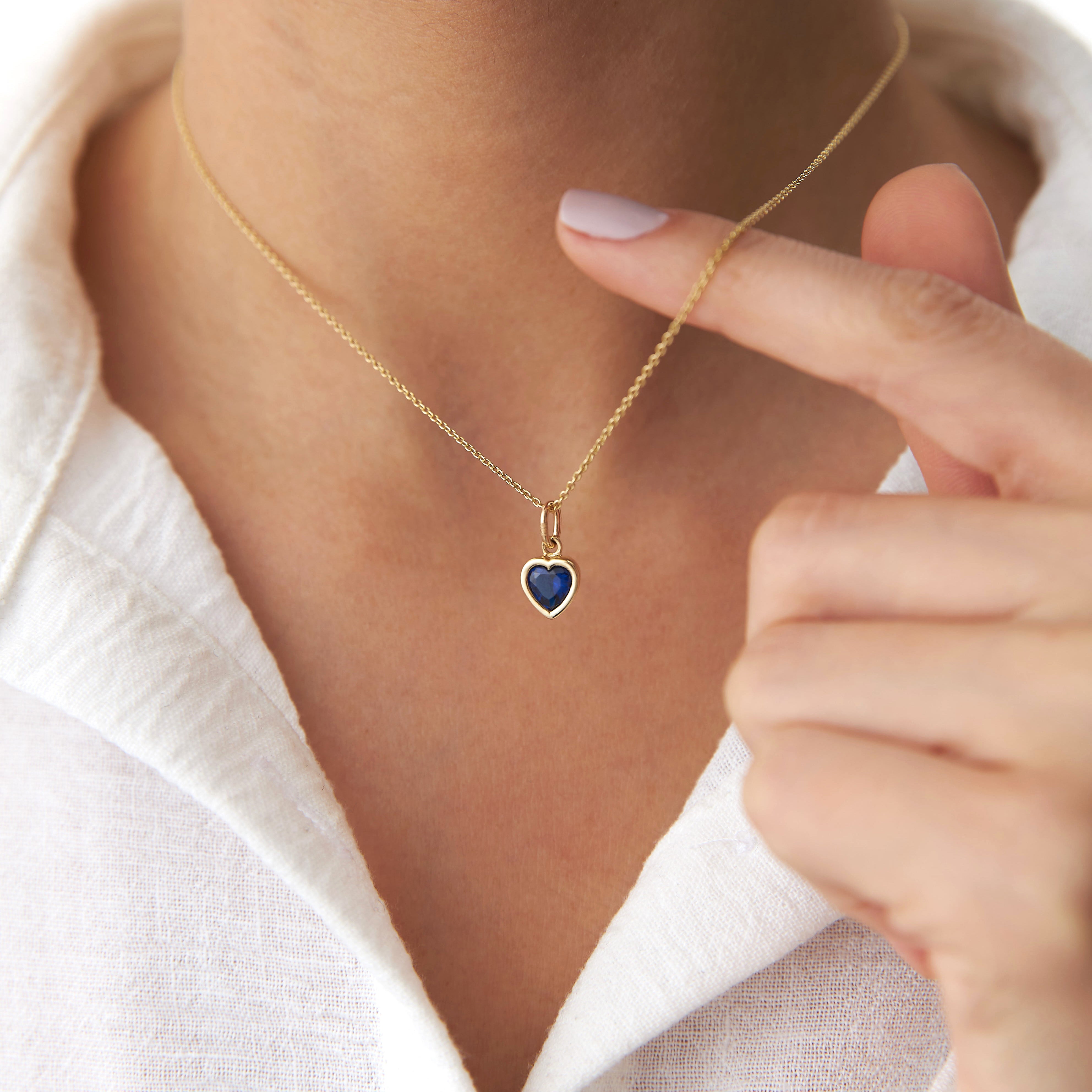 Blue Gemstone Heart Necklace in 14K Gold