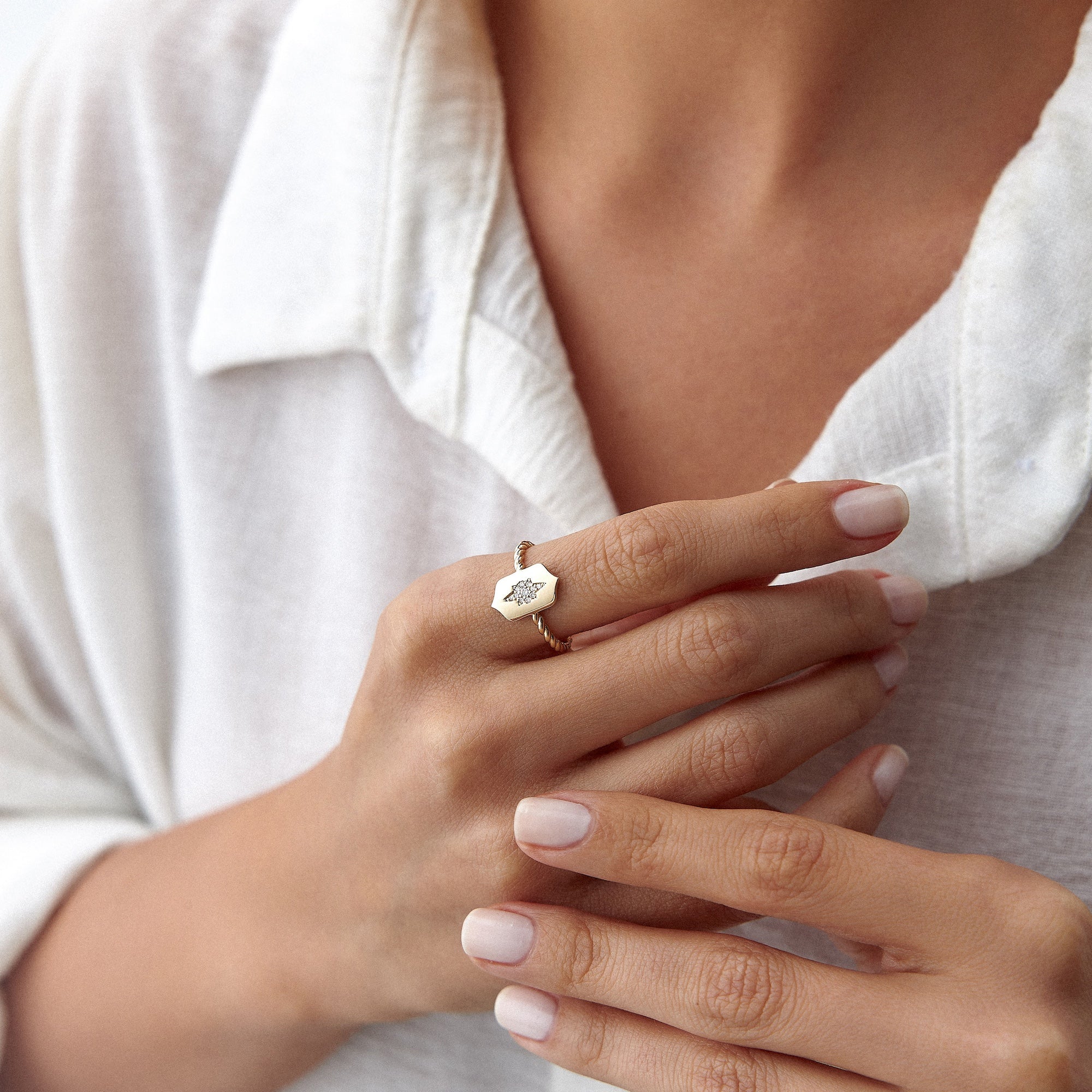 Diamond North Star Shield Ring in 14K Gold