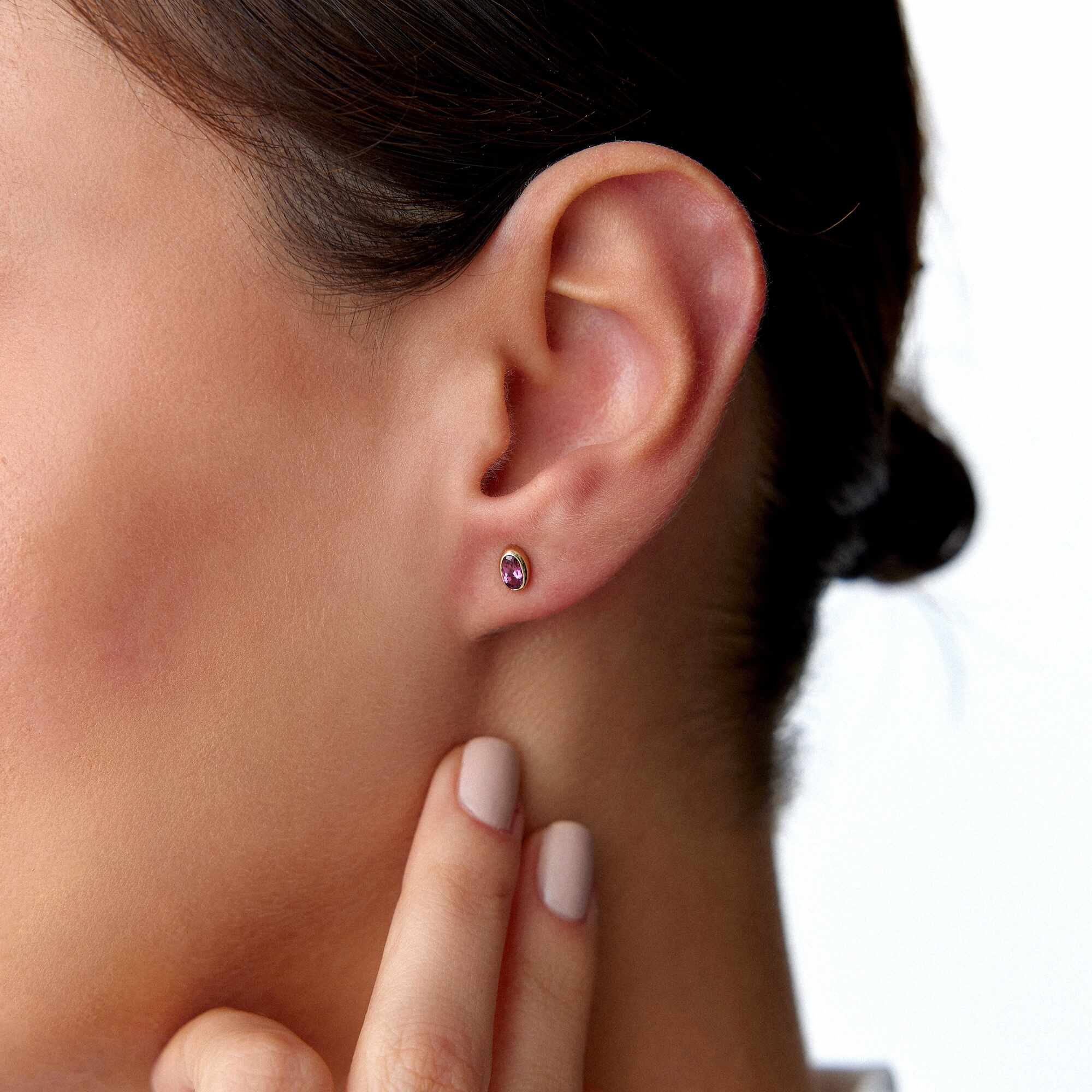 Oval Cut Pink Tourmaline Stud Earrings Available in 14K and 18K Gold
