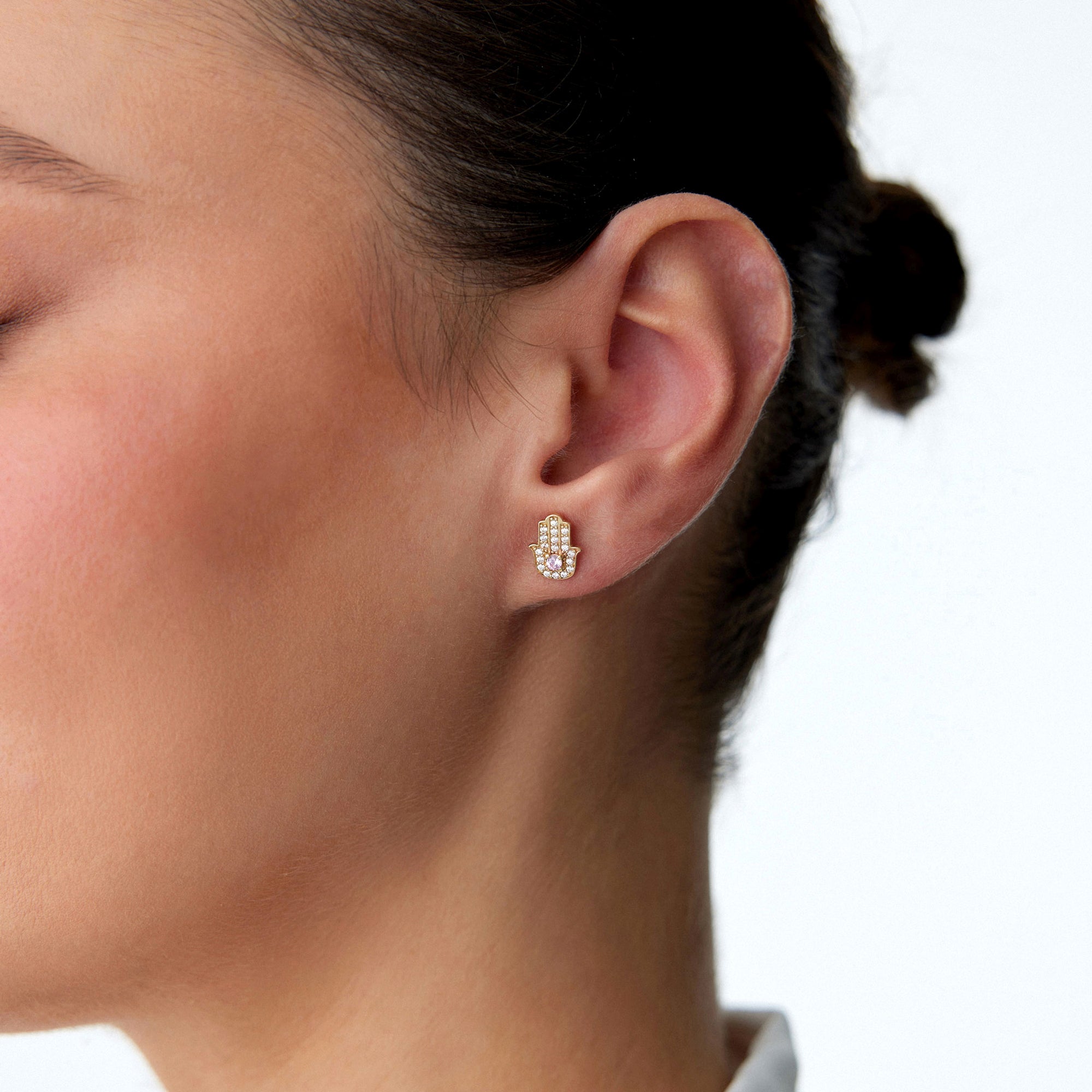 Hamsa Stud Earrings in 14K Gold