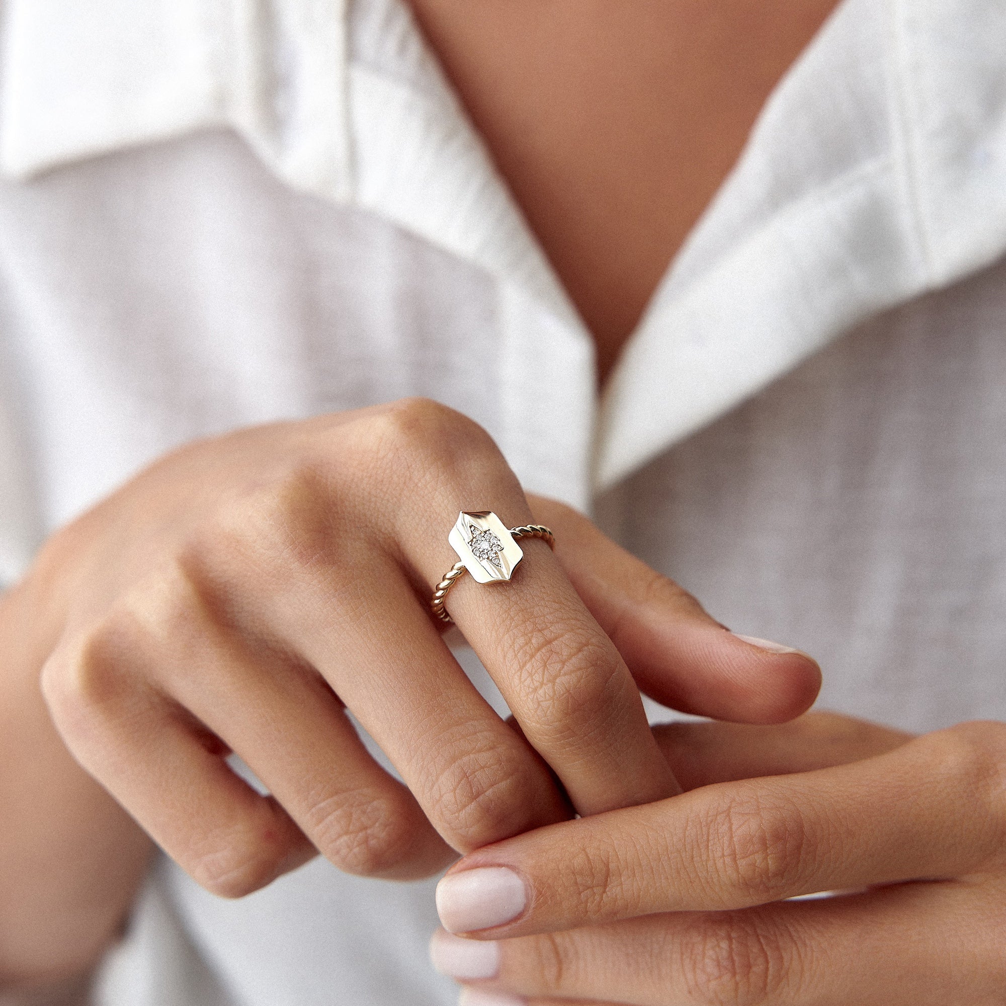 Diamond North Star Shield Ring in 14K Gold