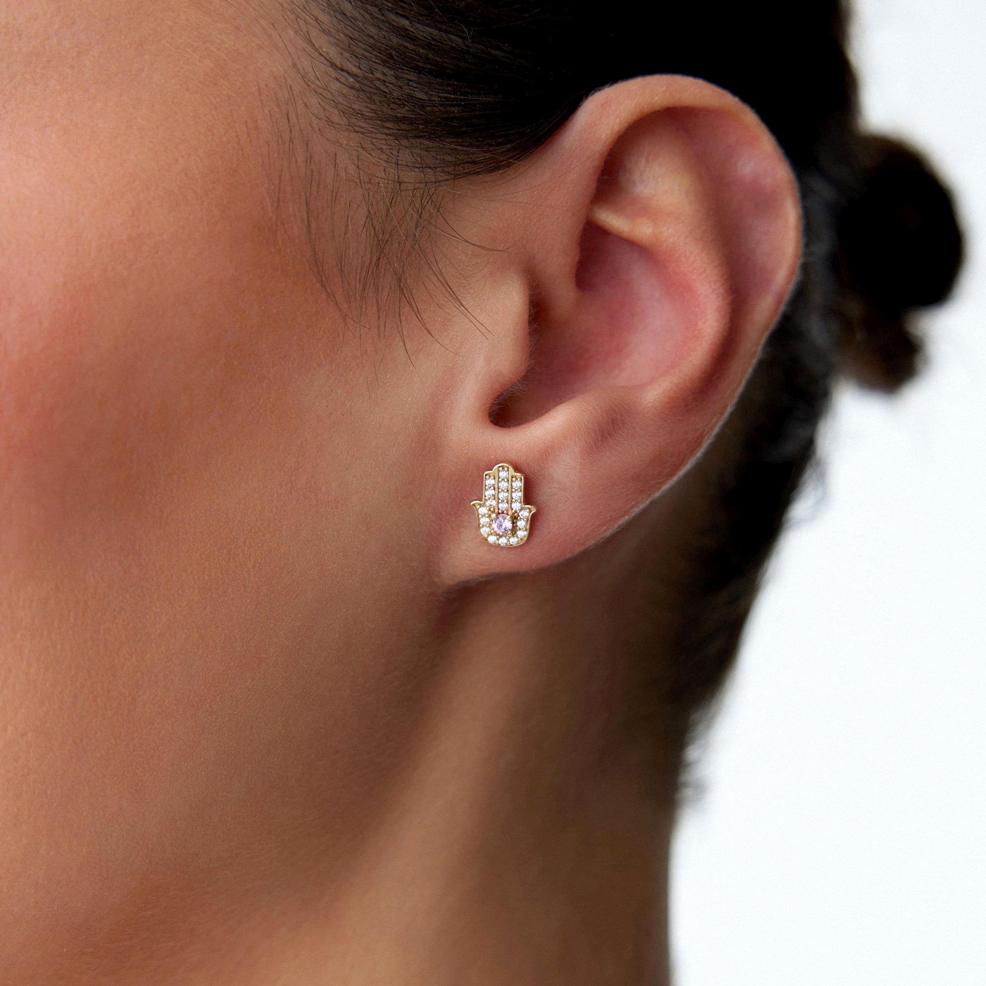 Hamsa Stud Earrings in 14K Gold