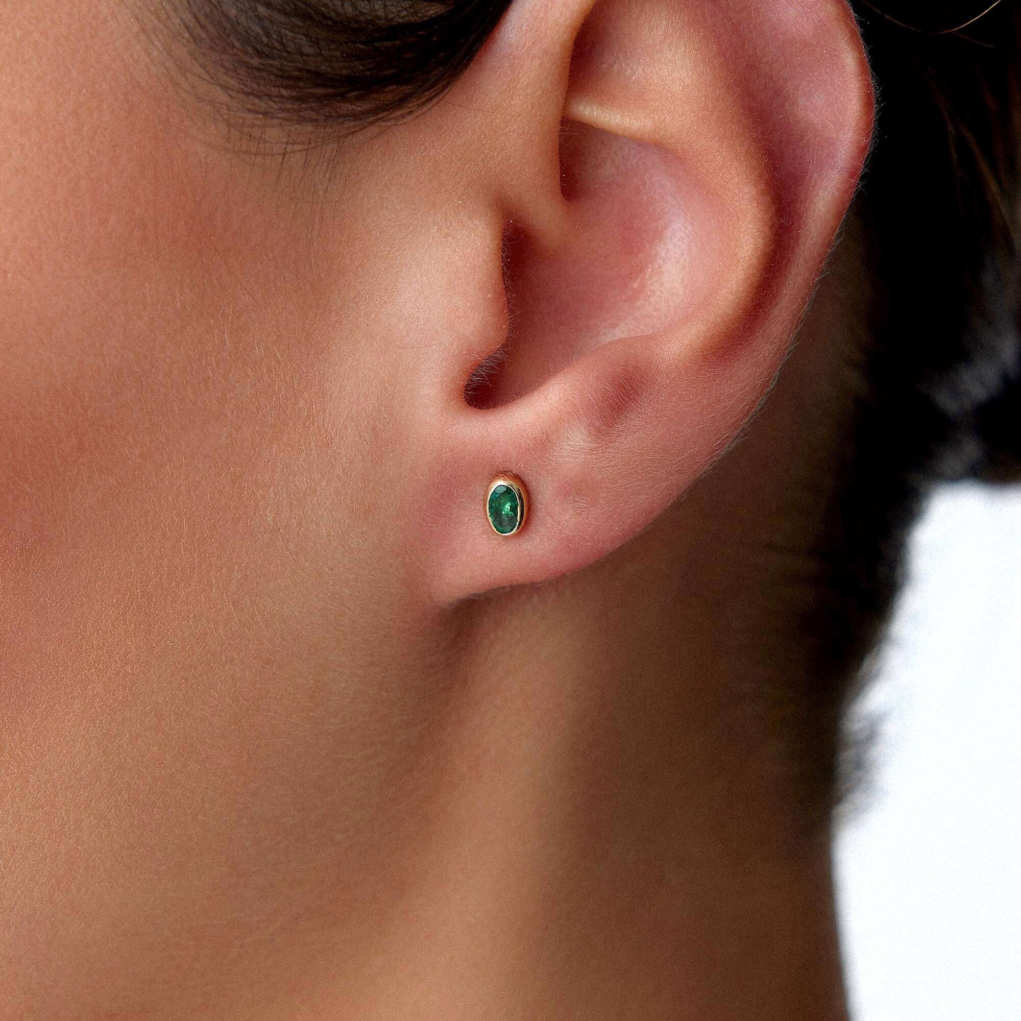 Oval Cut Emerald Stud Earrings Available in 14K and 18K Gold