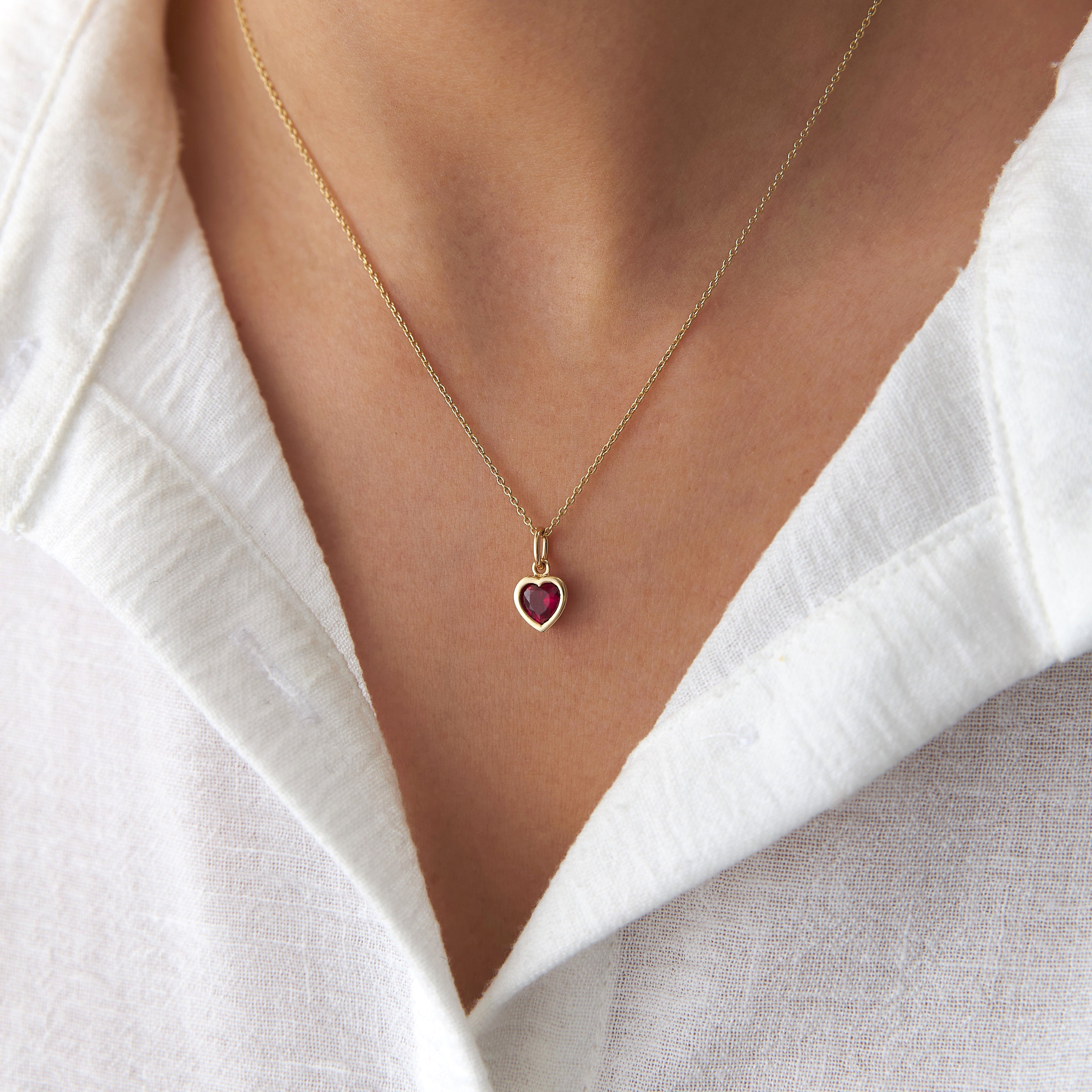 Red Gemstone Heart Charm in 14K Gold